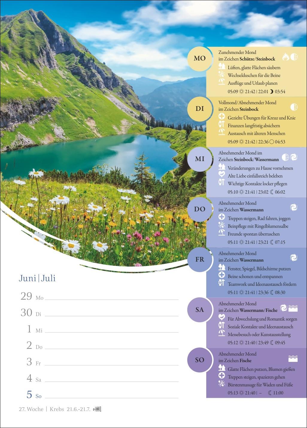 Beispielinhalt (Bild) Mondkalender Wochenkalender 2026 - 53 Wochenblätter mit praktischen Tipps für jeden Tag