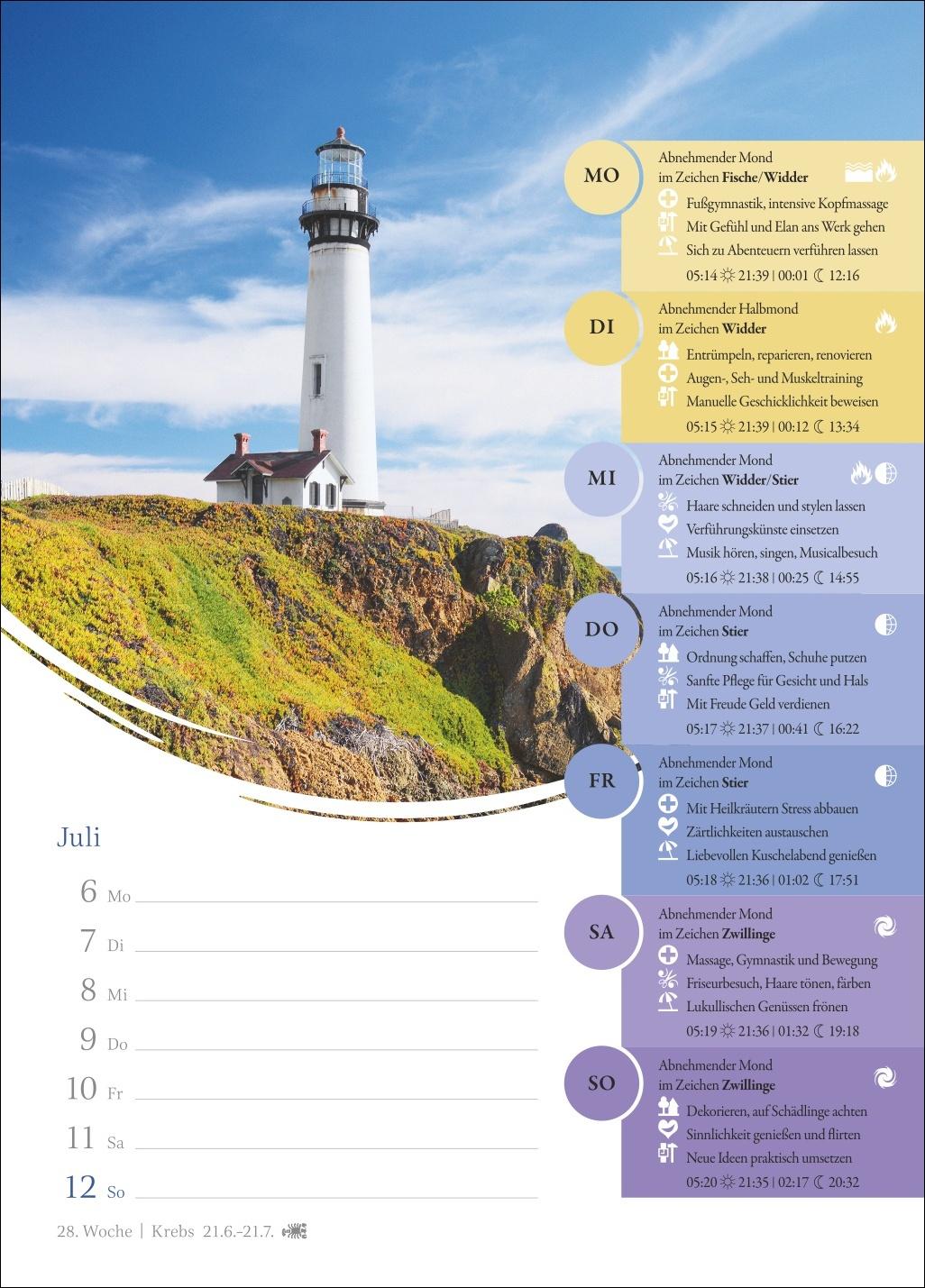 Beispielinhalt (Bild) Mondkalender Wochenkalender 2026 - 53 Wochenblätter mit praktischen Tipps für jeden Tag