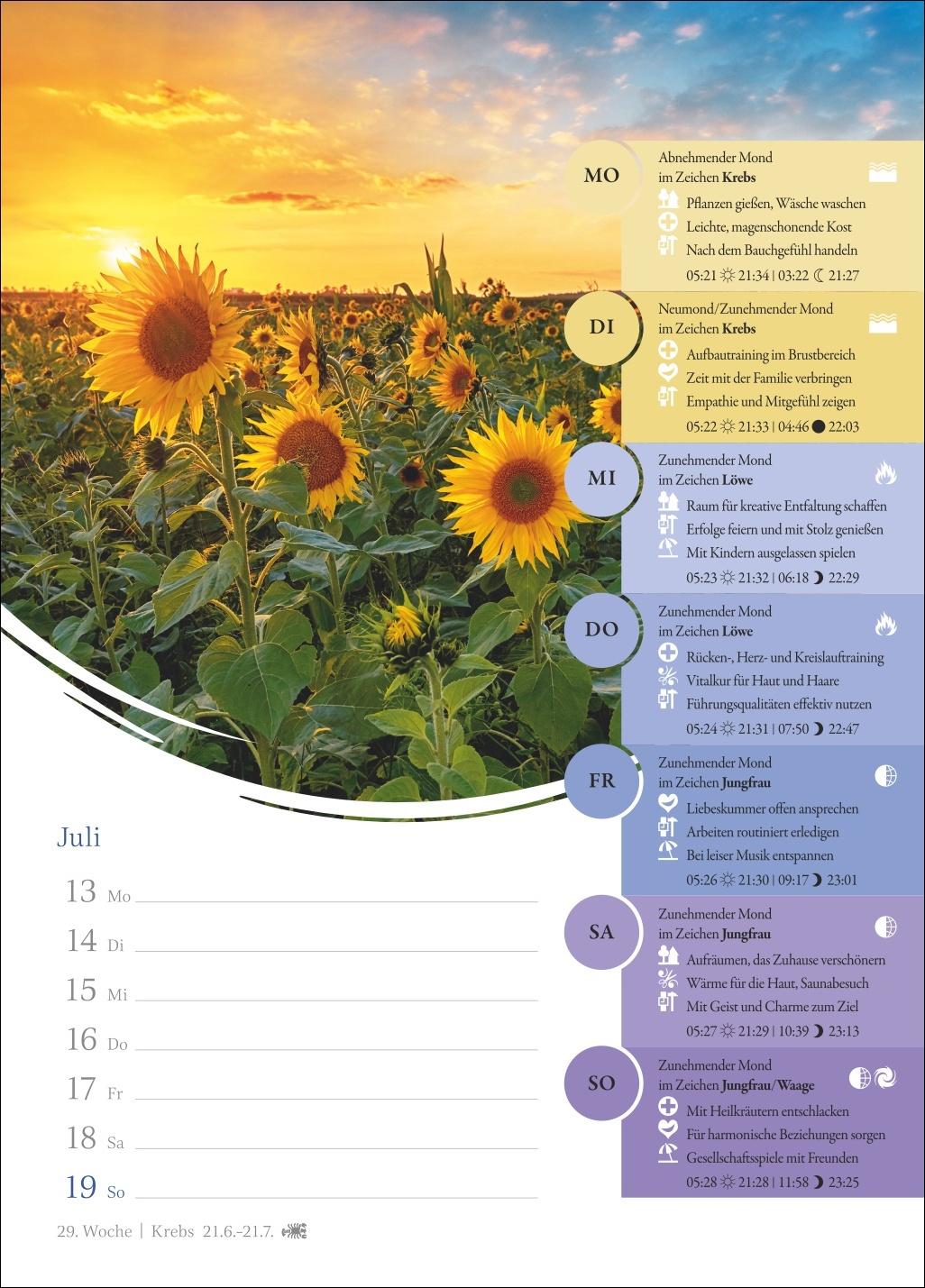 Beispielinhalt (Bild) Mondkalender Wochenkalender 2026 - 53 Wochenblätter mit praktischen Tipps für jeden Tag