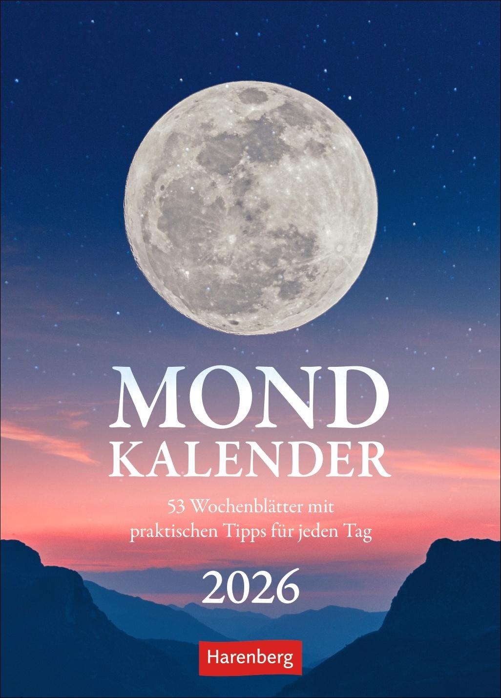 Vorderes Coverbild Mondkalender Wochenkalender 2026 - 53 Wochenblätter mit praktischen Tipps für jeden Tag