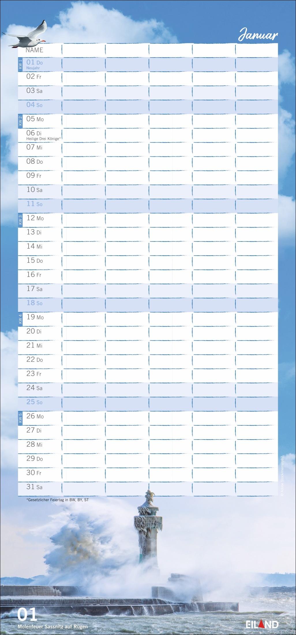 Beispielinhalt (Bild) Meerzeit Familienplaner 2026