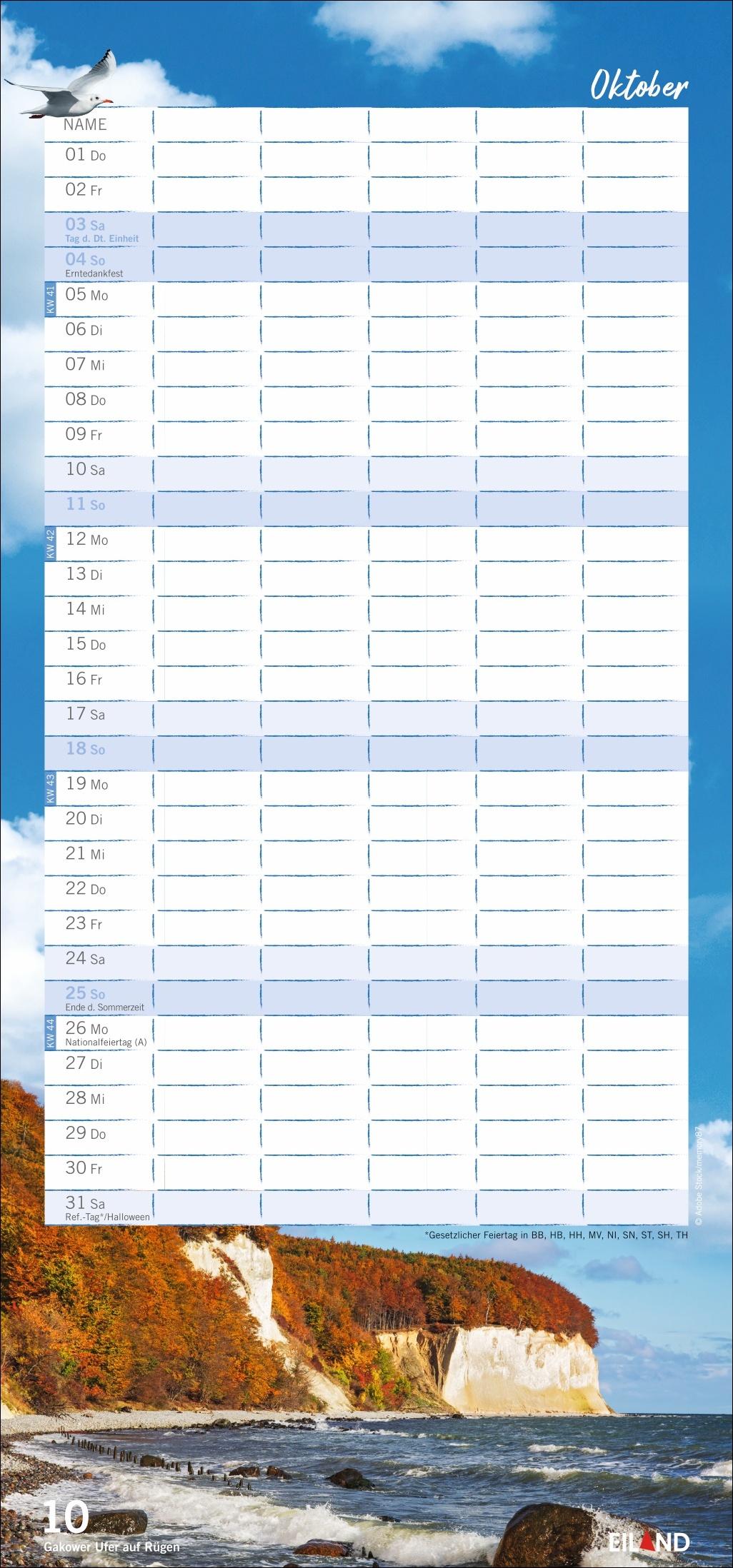 Beispielinhalt (Bild) Meerzeit Familienplaner 2026