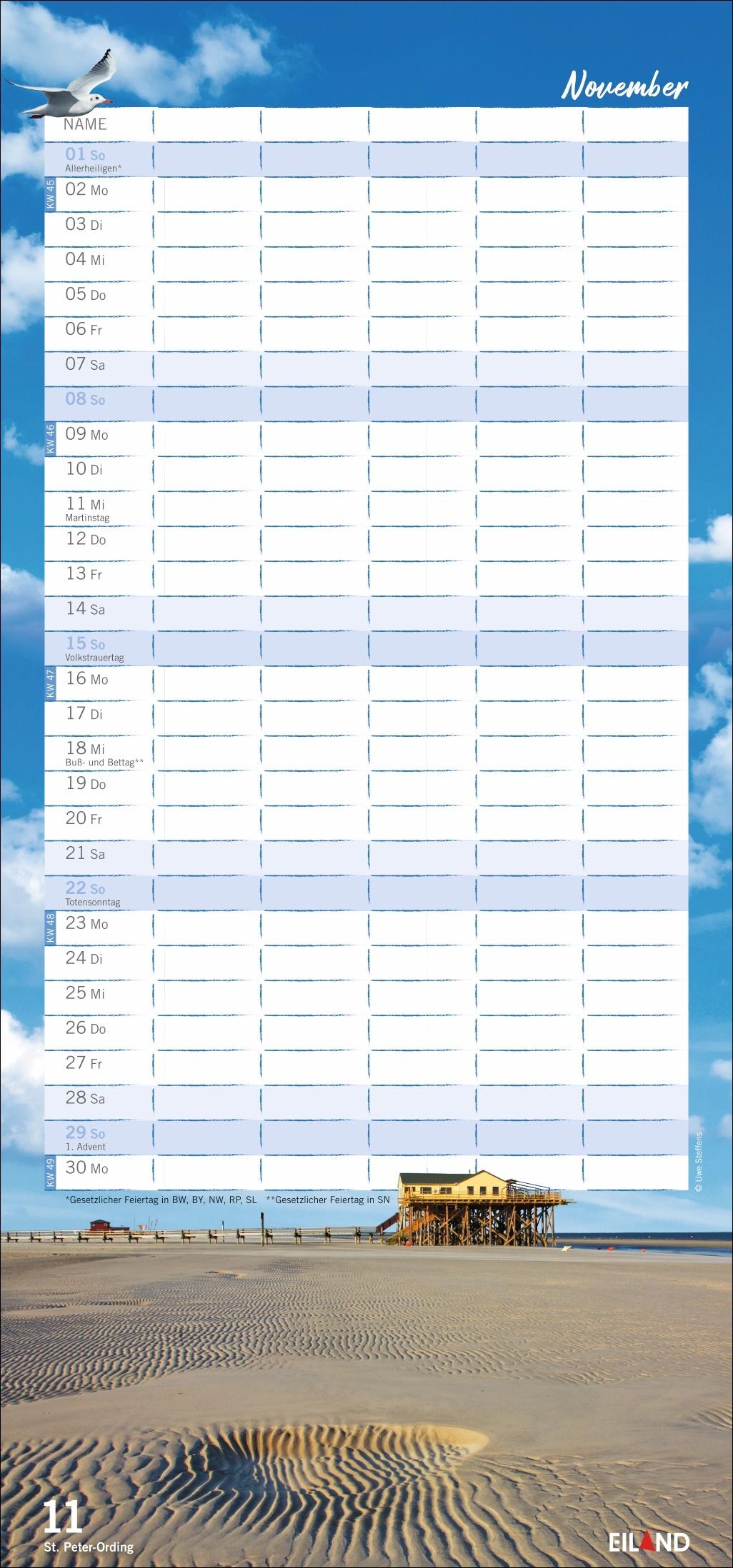 Beispielinhalt (Bild) Meerzeit Familienplaner 2026