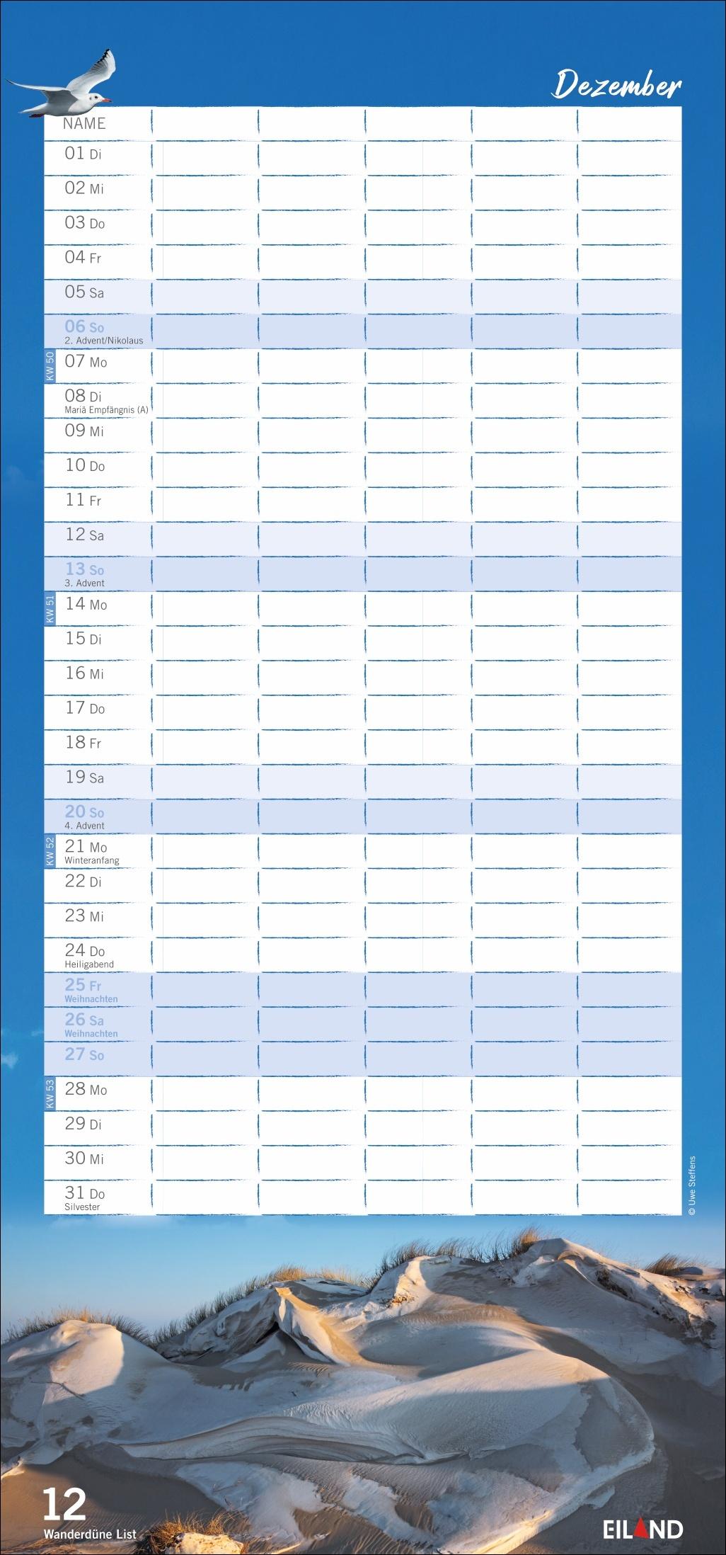 Beispielinhalt (Bild) Meerzeit Familienplaner 2026