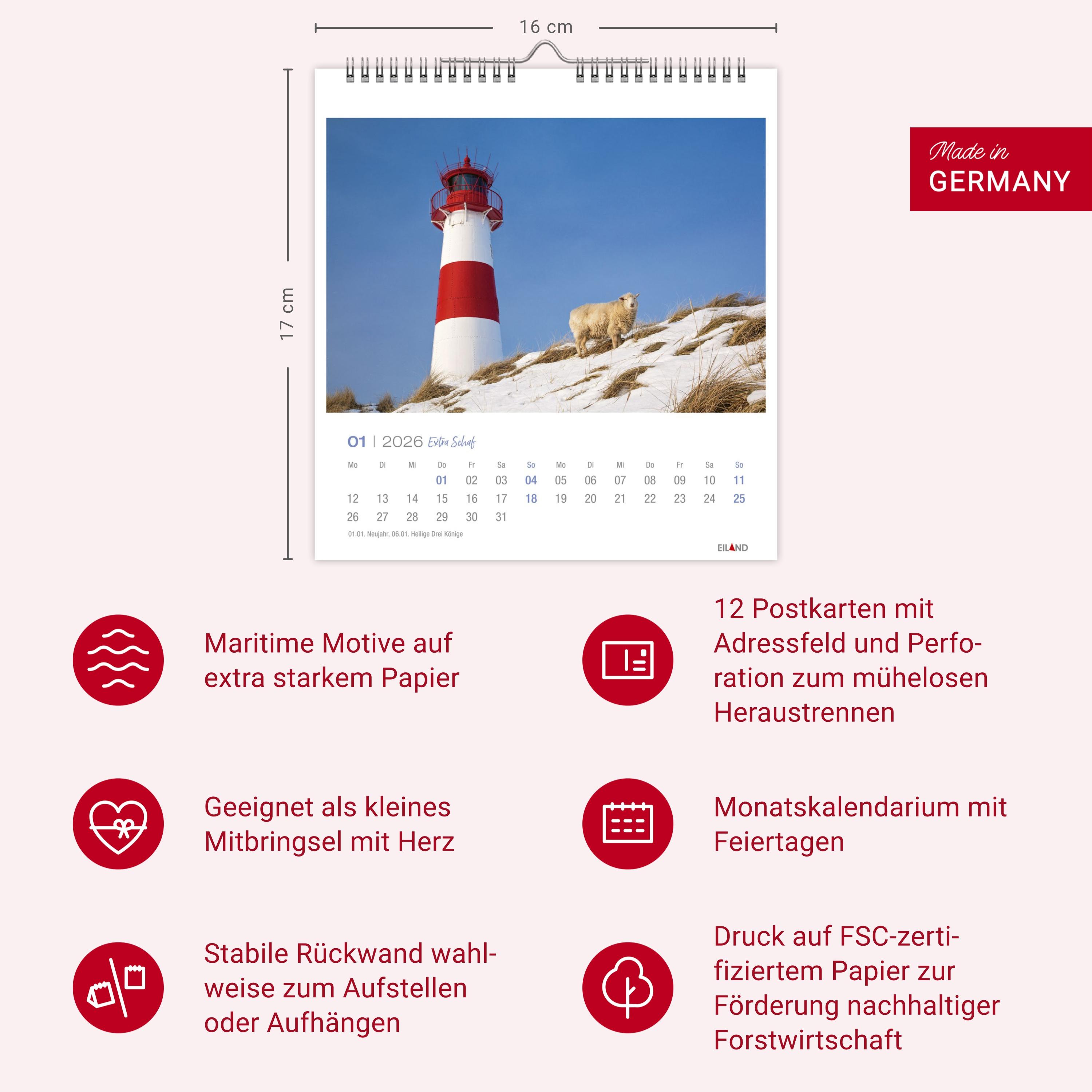 Beispielinhalt (Bild) Extra Schaf Postkartenkalender 2026