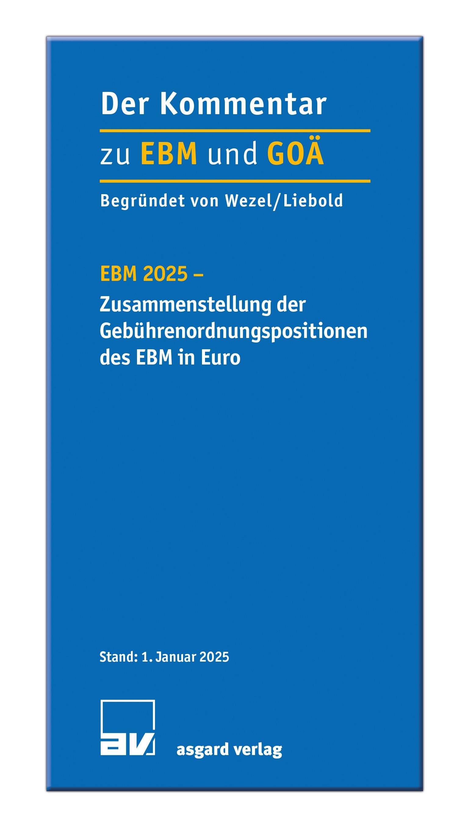 Vorderes Coverbild EBM 2025 - Zusammenstellung der Gebührenordnungspositionen des EBM in Euro