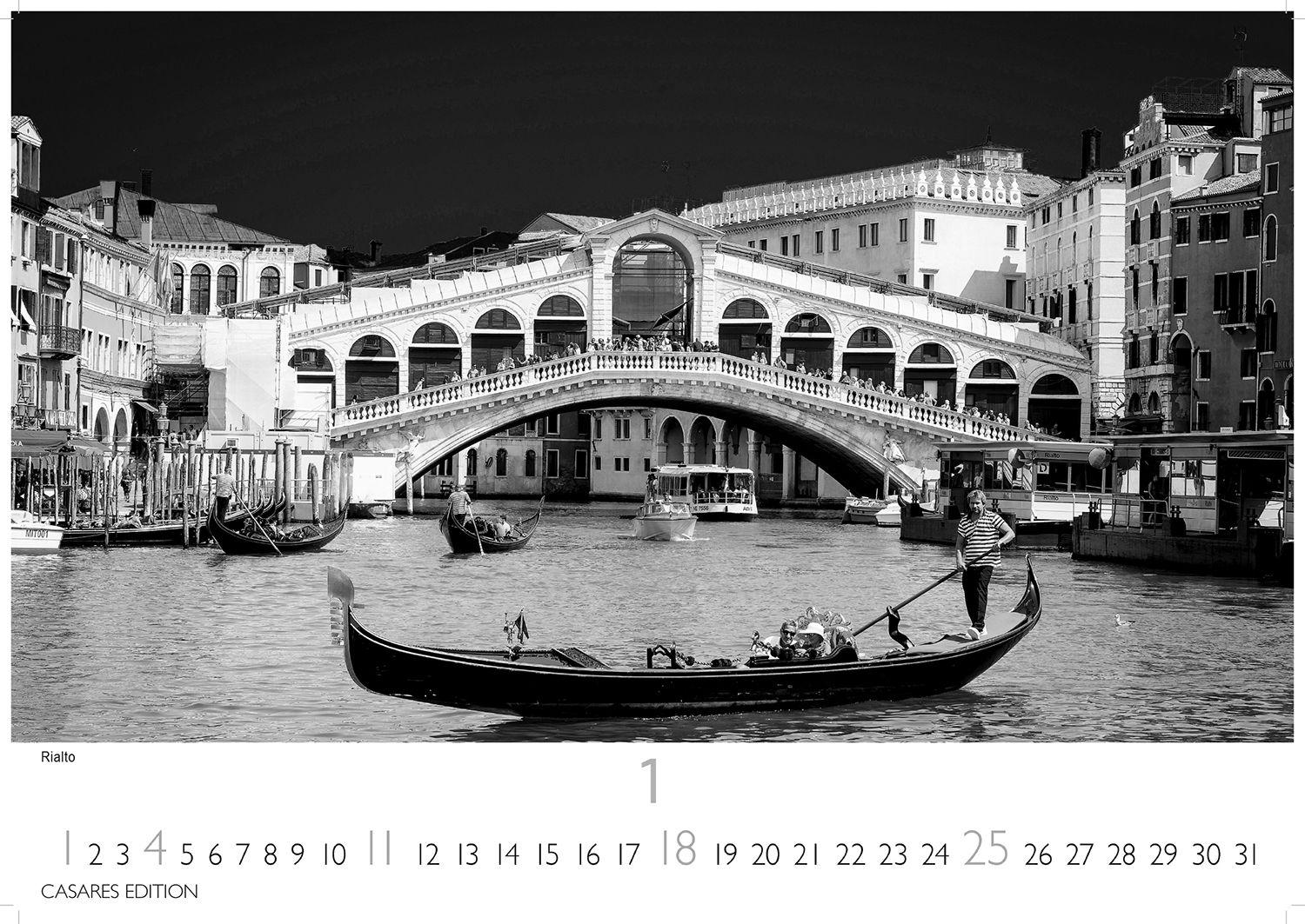 Beispielinhalt (Bild) Venedig schwarz-weiss Kalender 2026 - Wandkalender | Fotokalender Italien 42x55 cm - mit beeindruckenden Impresionen der Lagunenstadt