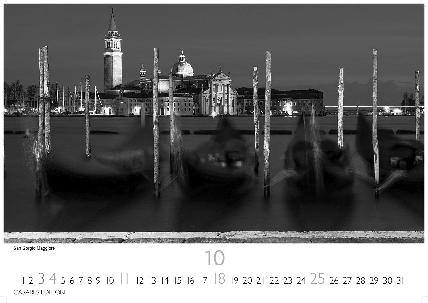 Beispielinhalt (Bild) Venedig schwarz-weiss Kalender 2026 - Wandkalender | Fotokalender Italien 42x55 cm - mit beeindruckenden Impresionen der Lagunenstadt