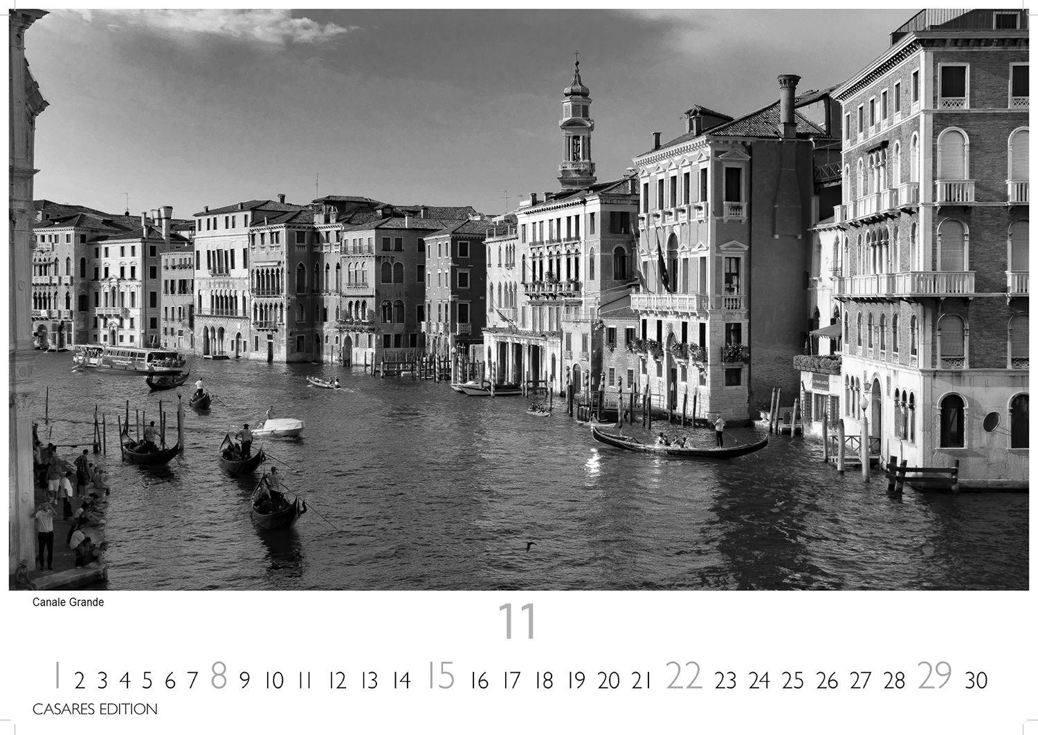 Beispielinhalt (Bild) Venedig schwarz-weiss Kalender 2026 - Wandkalender | Fotokalender Italien 42x55 cm - mit beeindruckenden Impresionen der Lagunenstadt