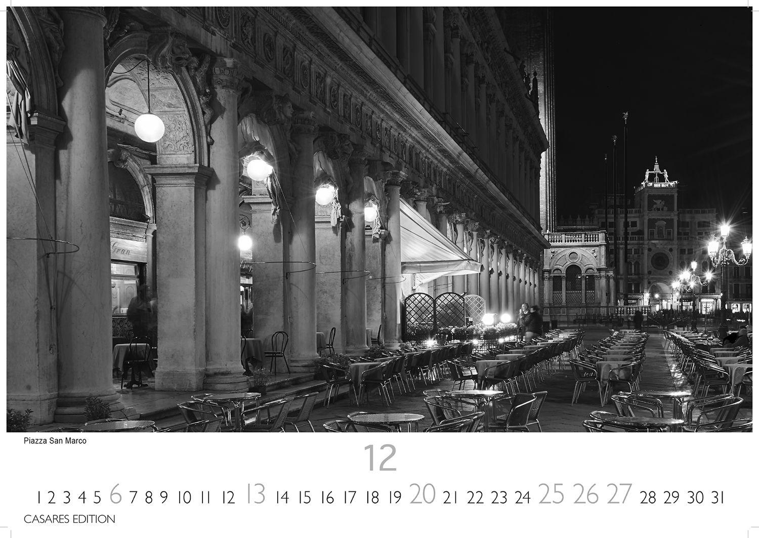 Beispielinhalt (Bild) Venedig schwarz-weiss Kalender 2026 - Wandkalender | Fotokalender Italien 42x55 cm - mit beeindruckenden Impresionen der Lagunenstadt