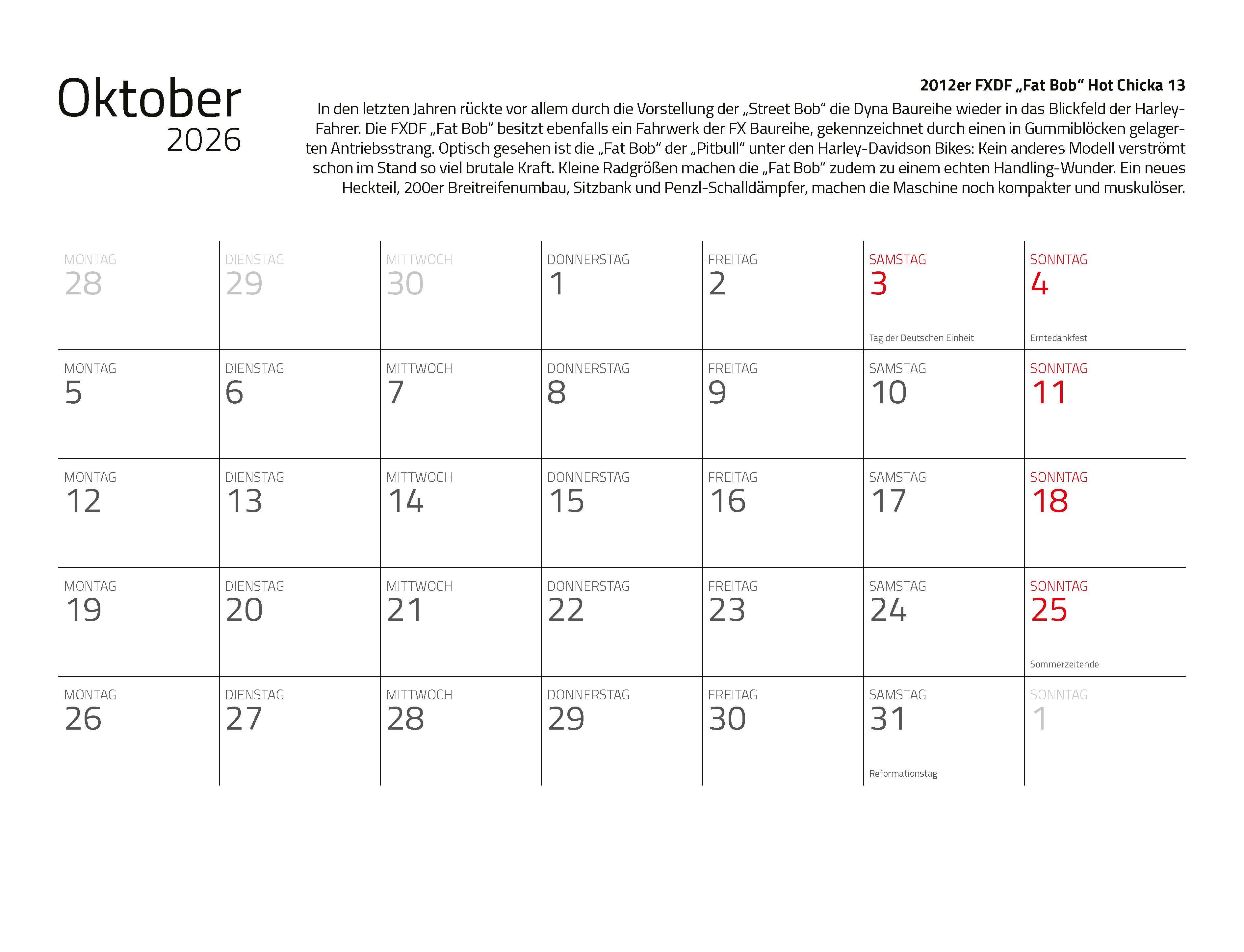 Beispielinhalt (Bild) Kalender Best of Harley Davidson 2026 Eintragkalender