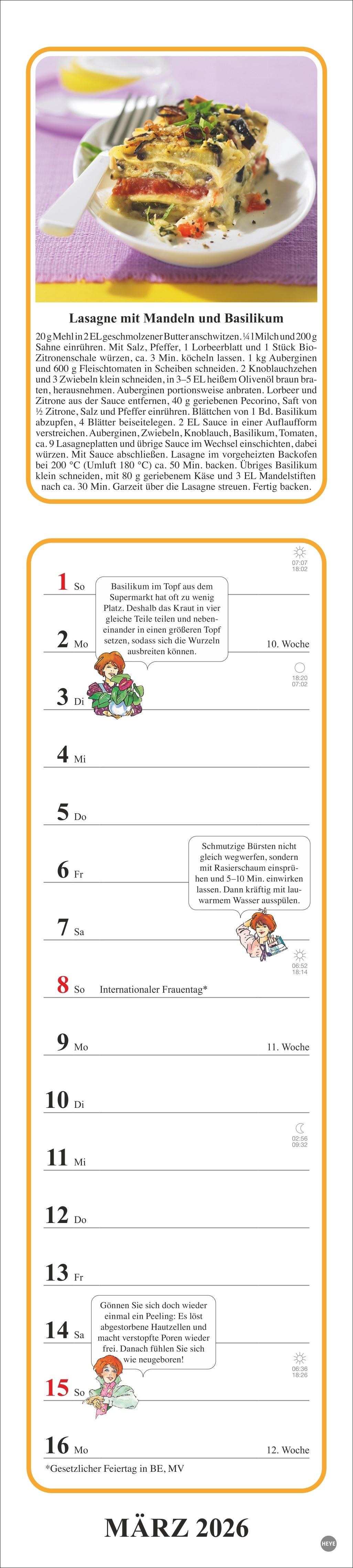 Beispielinhalt (Bild) Tante Clara Küchenkalender 2026