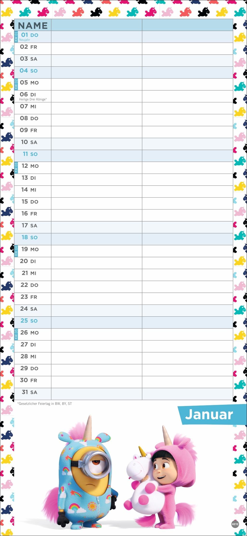 Beispielinhalt (Bild) Minions Planer für zwei 2026