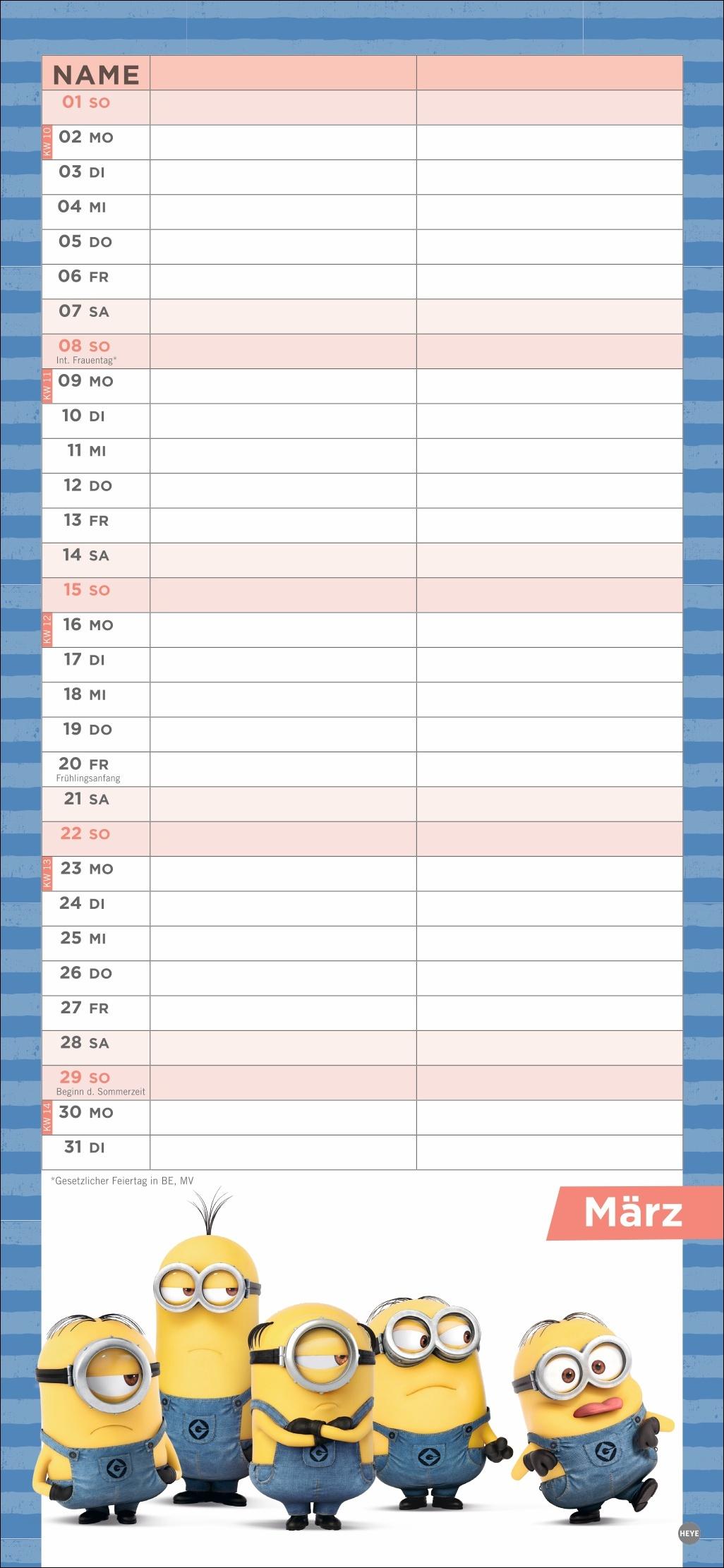 Beispielinhalt (Bild) Minions Planer für zwei 2026