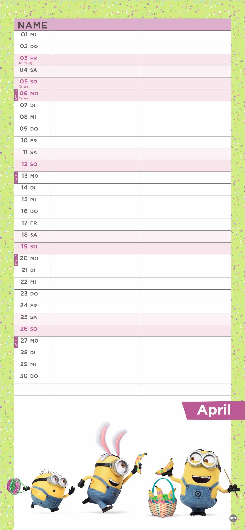 Beispielinhalt (Bild) Minions Planer für zwei 2026