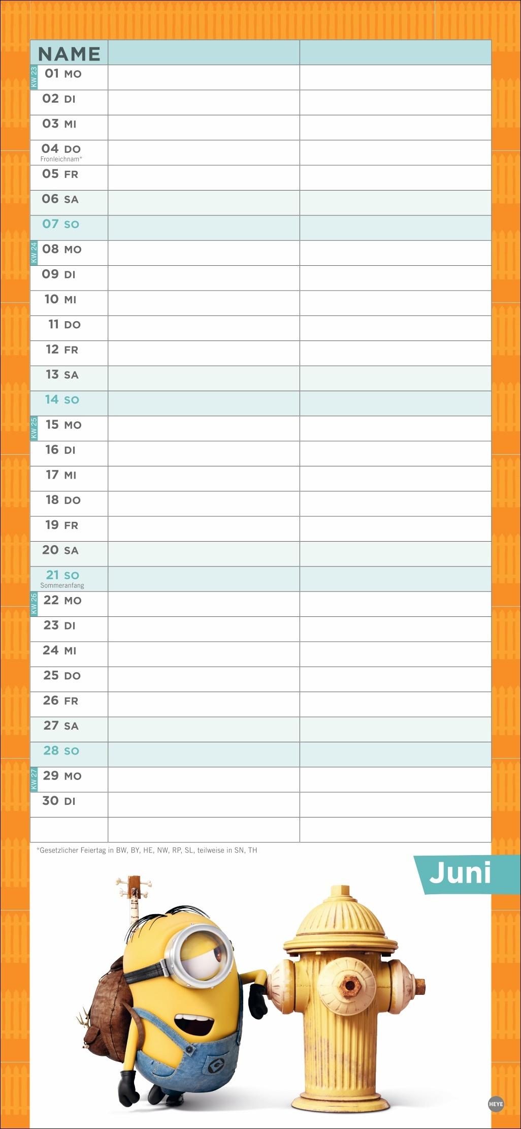 Beispielinhalt (Bild) Minions Planer für zwei 2026