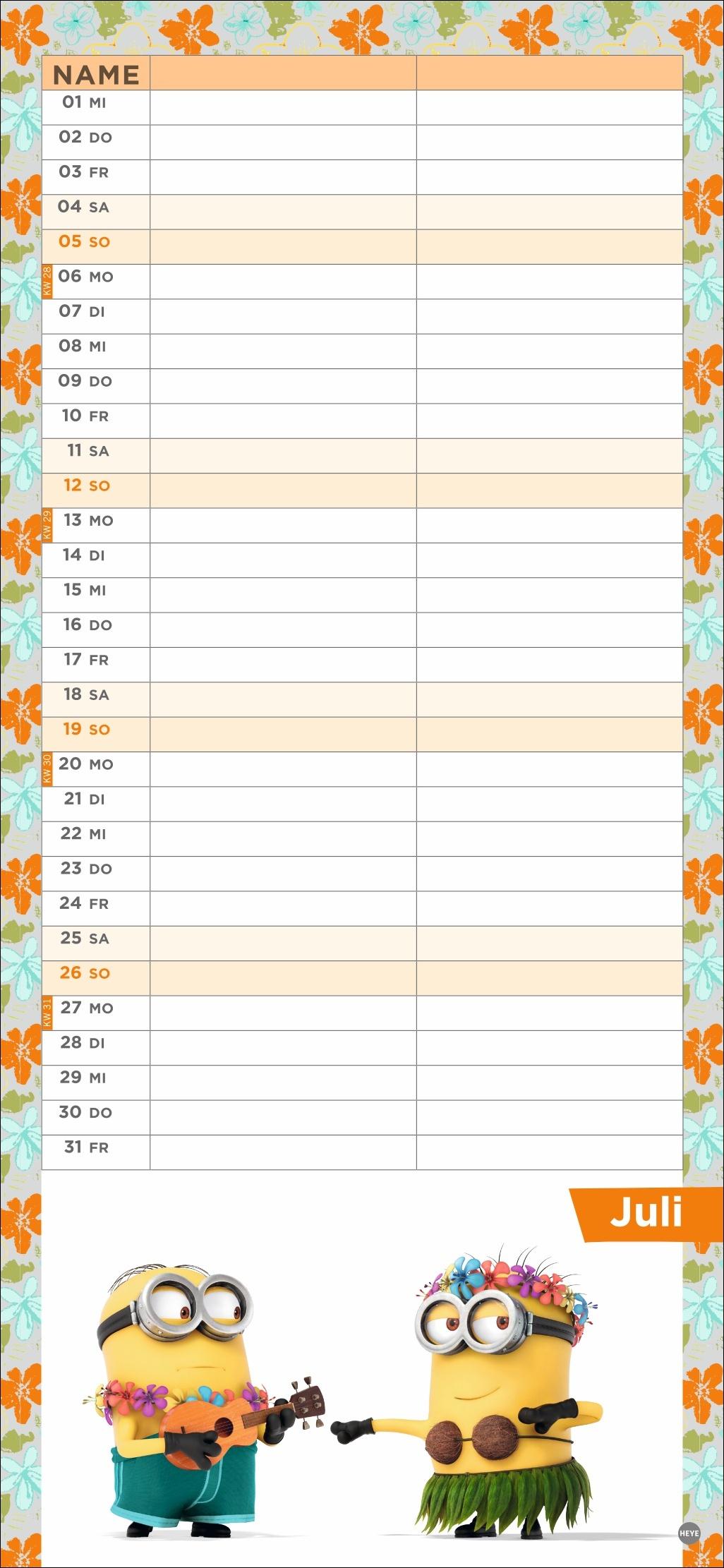 Beispielinhalt (Bild) Minions Planer für zwei 2026