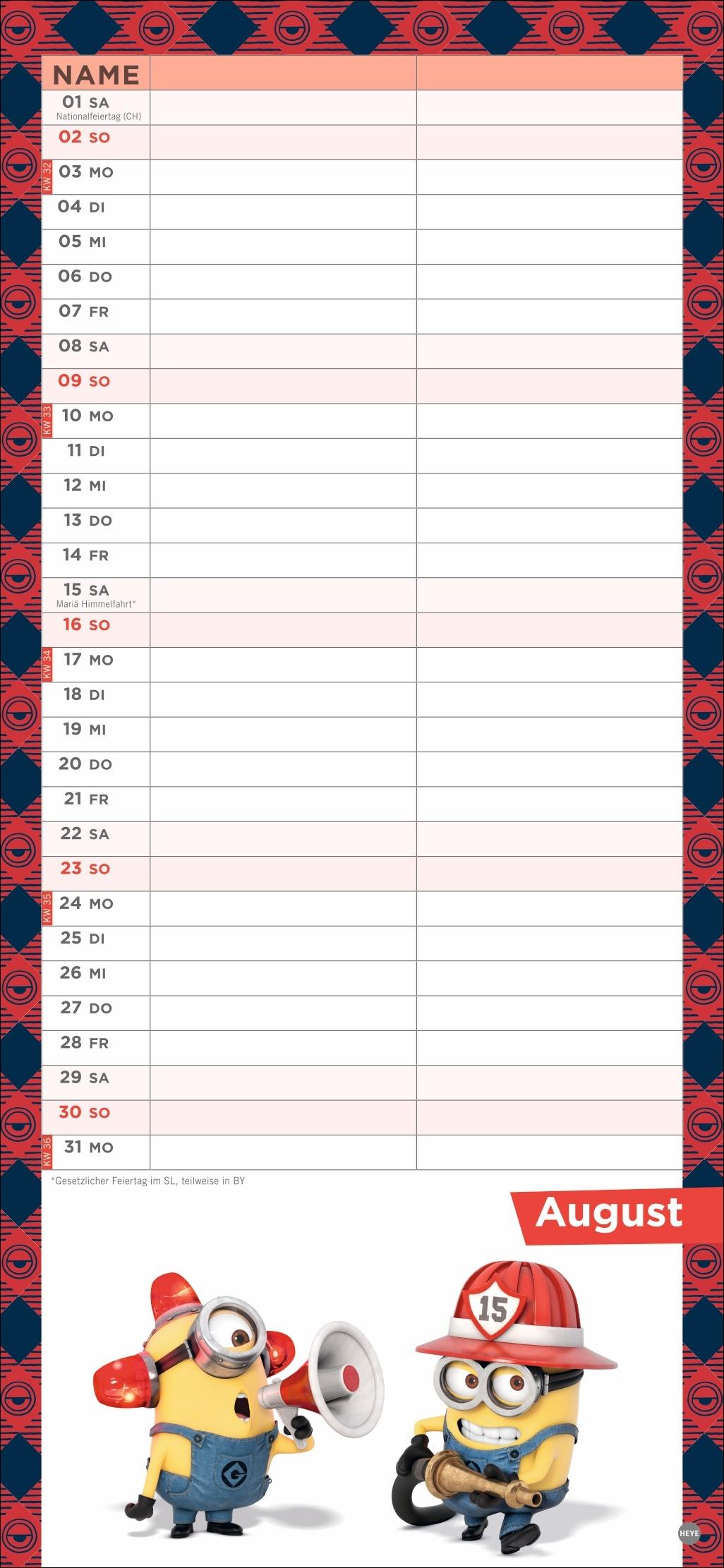 Beispielinhalt (Bild) Minions Planer für zwei 2026