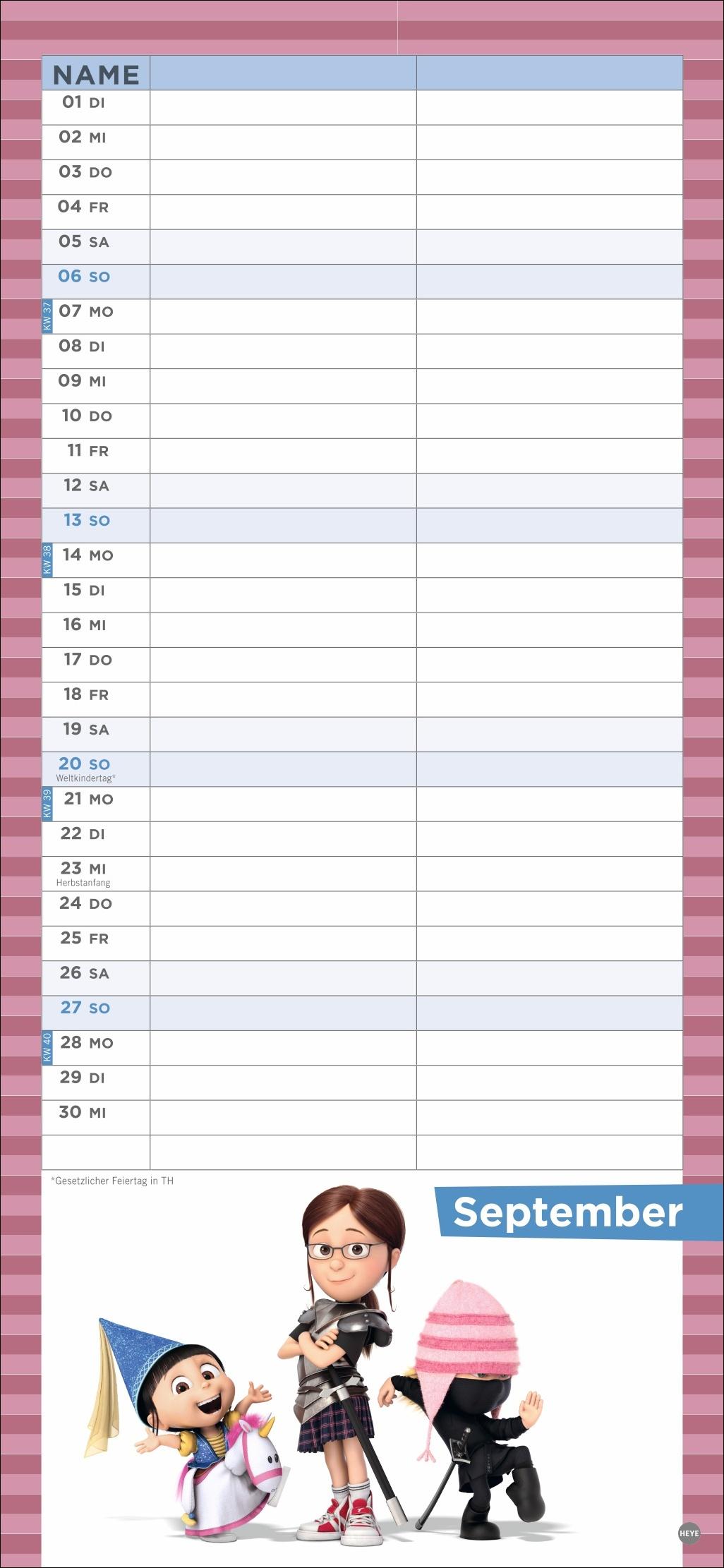 Beispielinhalt (Bild) Minions Planer für zwei 2026