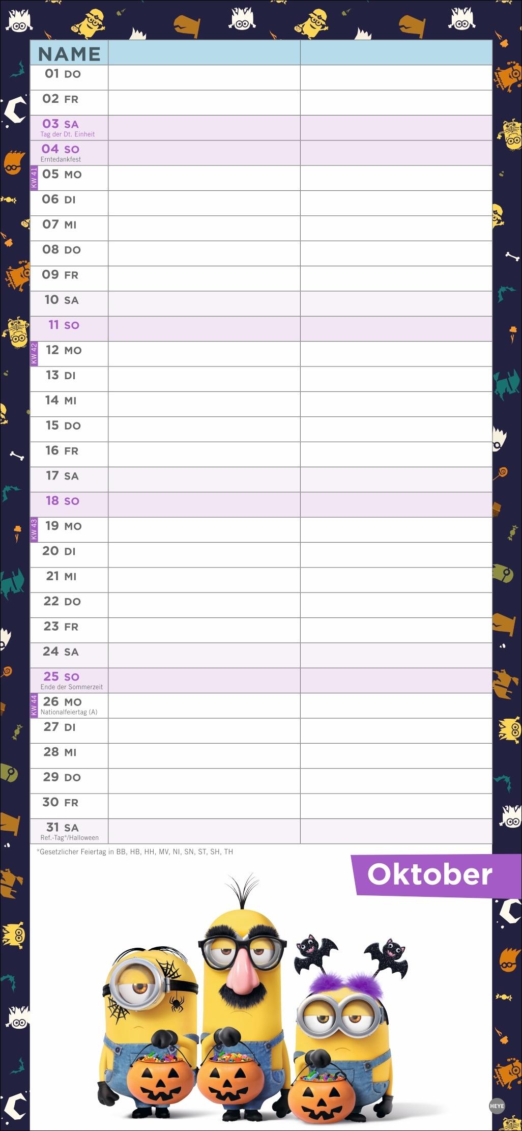 Beispielinhalt (Bild) Minions Planer für zwei 2026