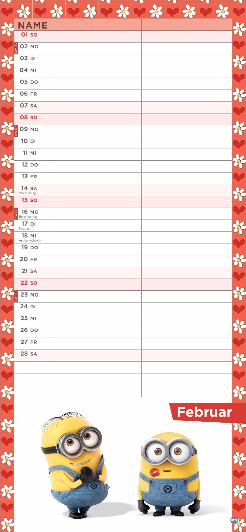 Beispielinhalt (Bild) Minions Planer für zwei 2026