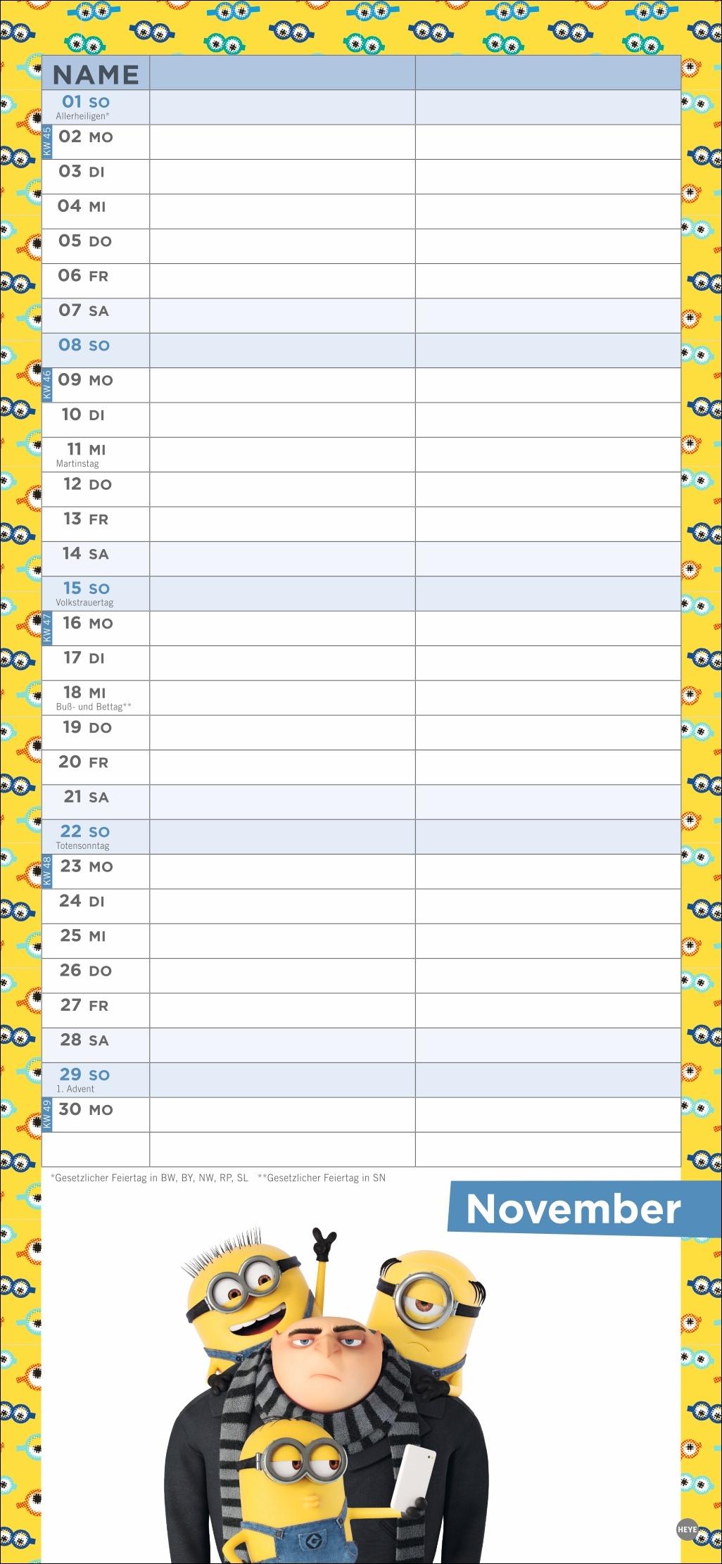 Beispielinhalt (Bild) Minions Planer für zwei 2026