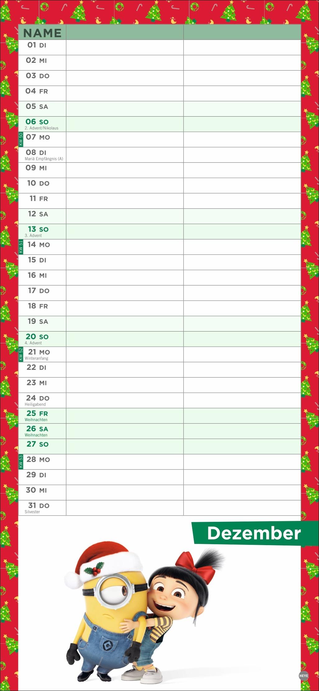 Beispielinhalt (Bild) Minions Planer für zwei 2026