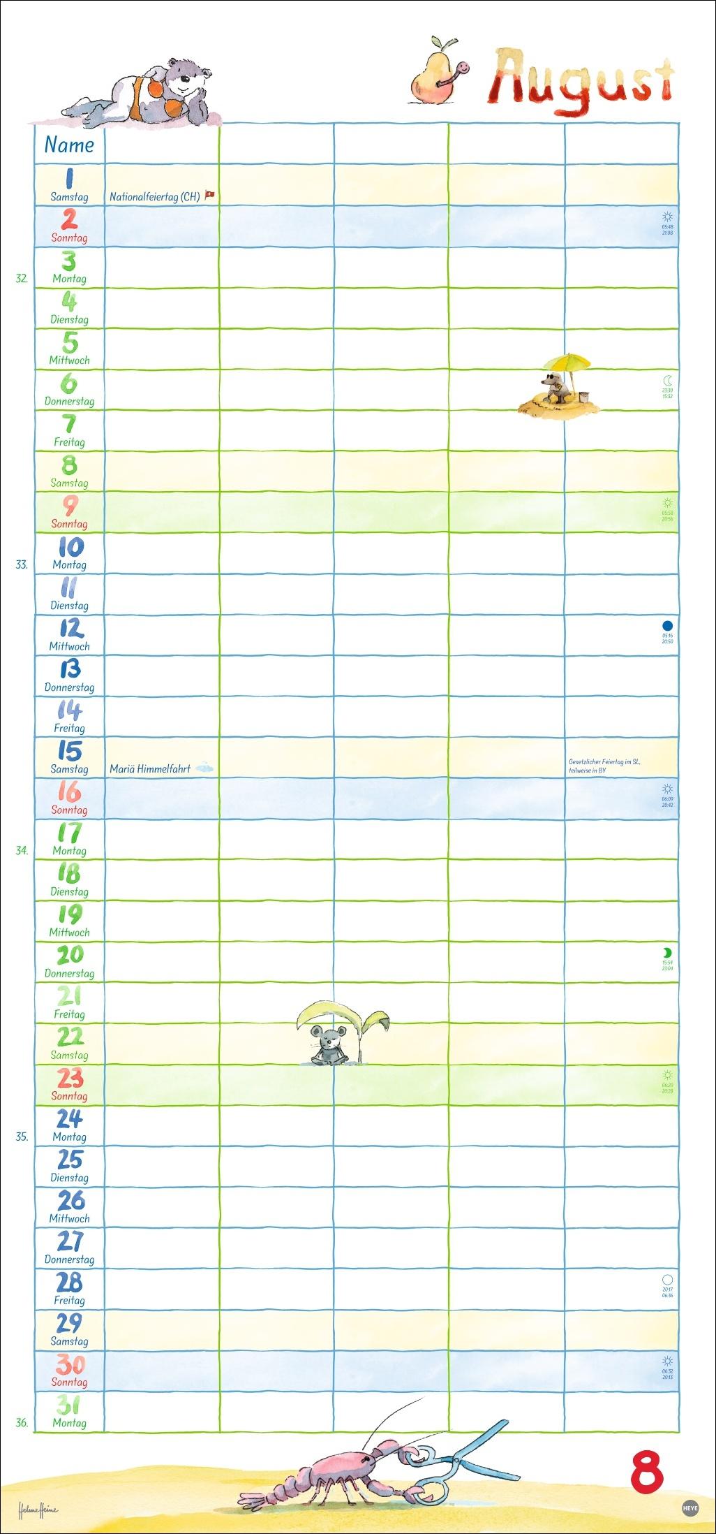 Beispielinhalt (Bild) Helme Heine: Familienplaner 2026