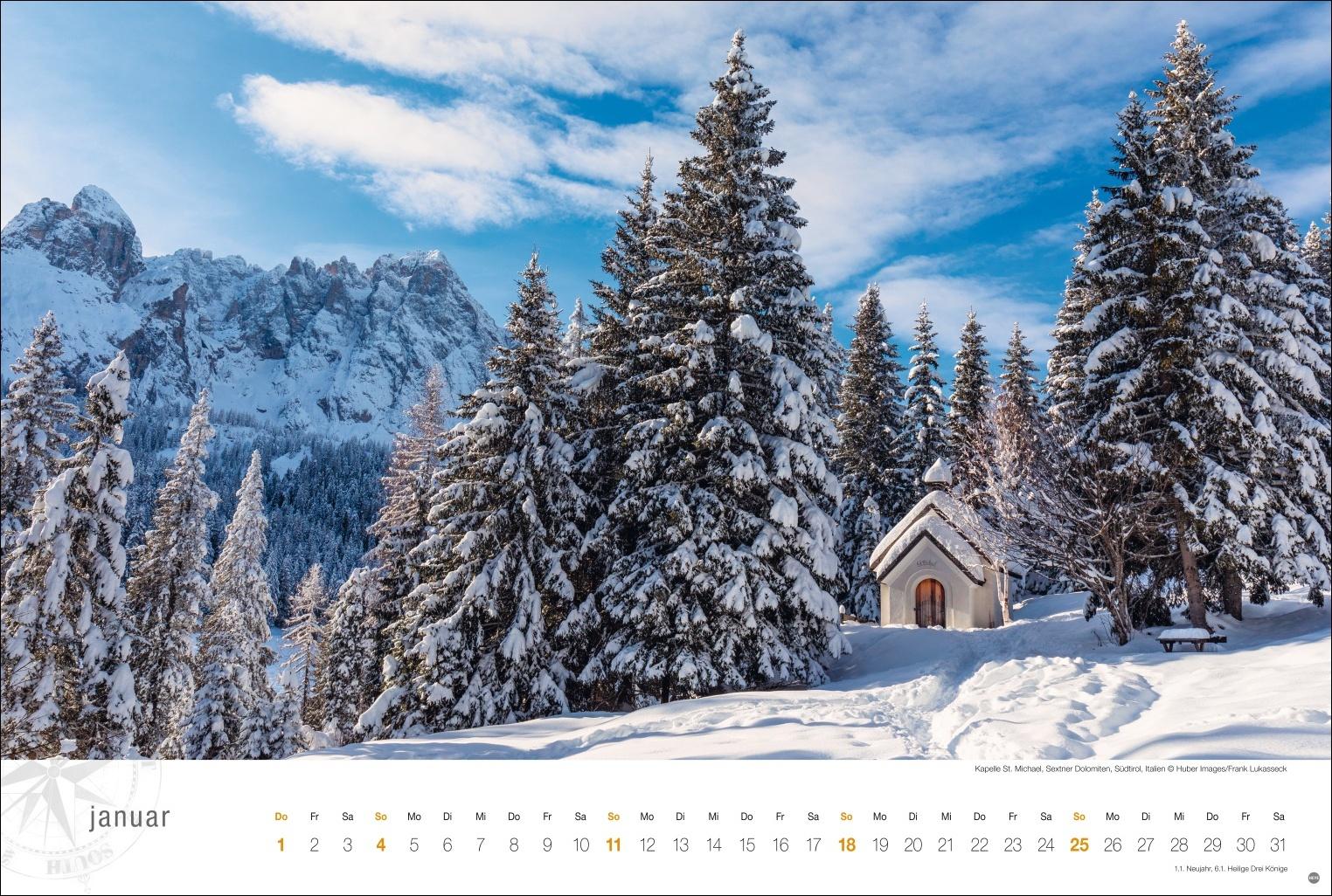 Beispielinhalt (Bild) Südtirol Globetrotter Kalender 2026 - Von romantischen Tälern und schroffer Bergwelt