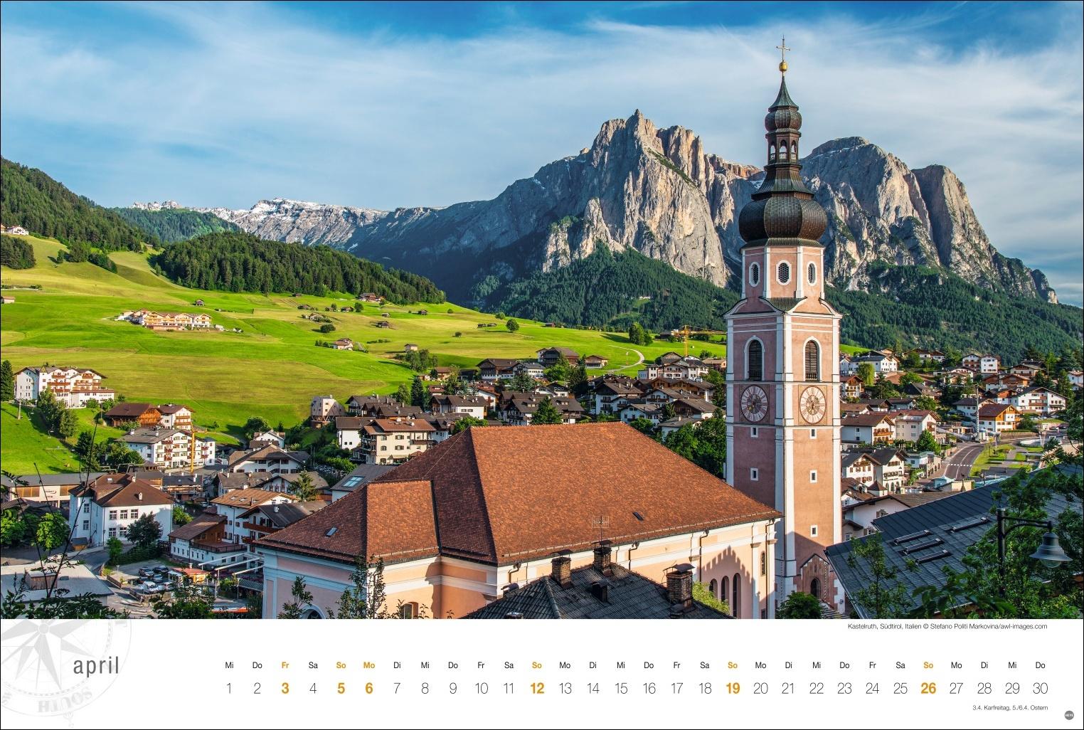 Beispielinhalt (Bild) Südtirol Globetrotter Kalender 2026 - Von romantischen Tälern und schroffer Bergwelt