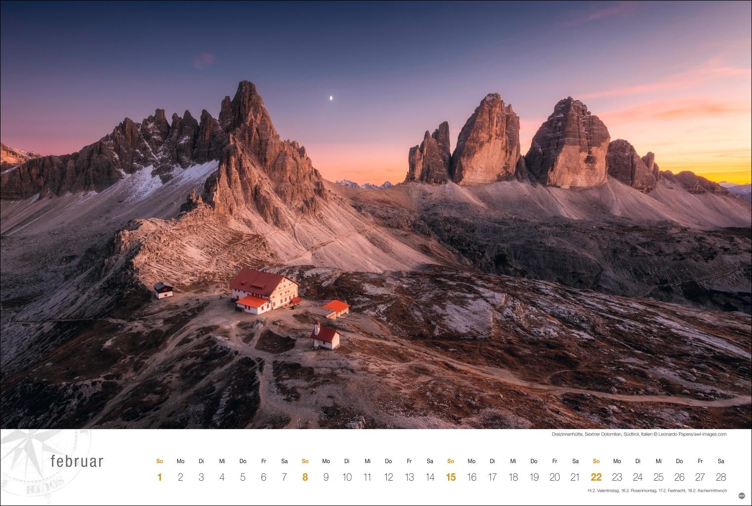 Beispielinhalt (Bild) Südtirol Globetrotter Kalender 2026 - Von romantischen Tälern und schroffer Bergwelt