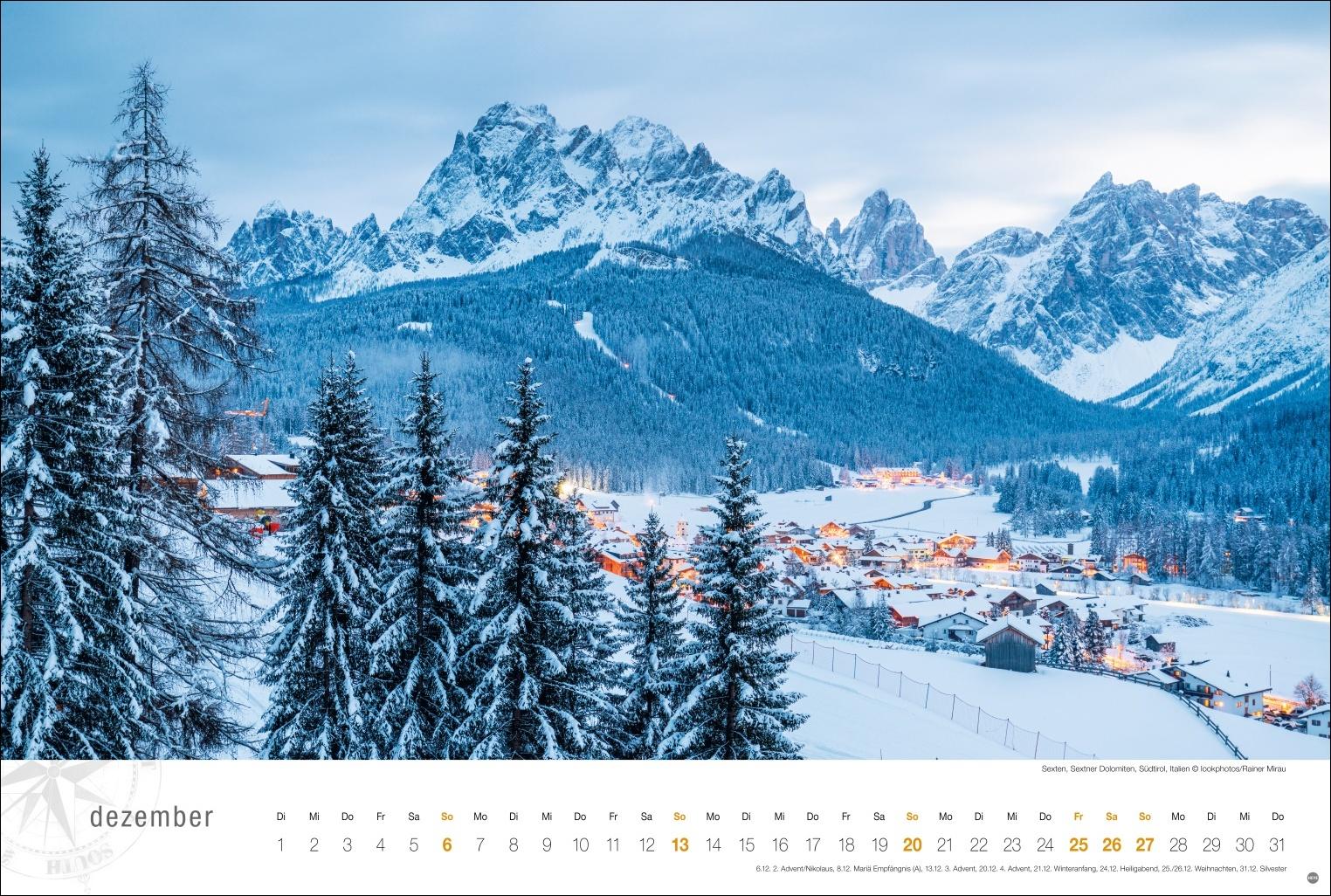 Beispielinhalt (Bild) Südtirol Globetrotter Kalender 2026 - Von romantischen Tälern und schroffer Bergwelt