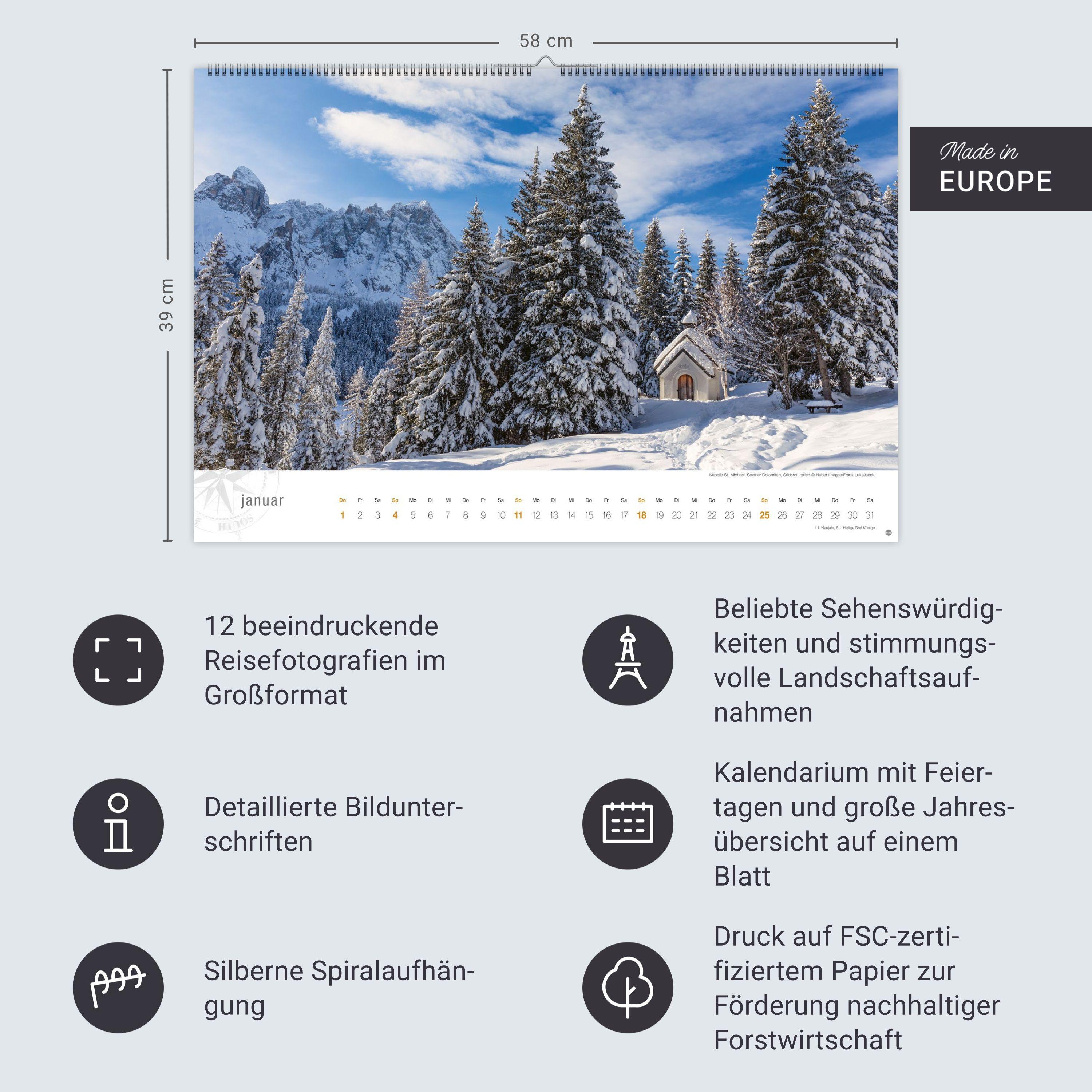 Beispielinhalt (Bild) Südtirol Globetrotter Kalender 2026 - Von romantischen Tälern und schroffer Bergwelt
