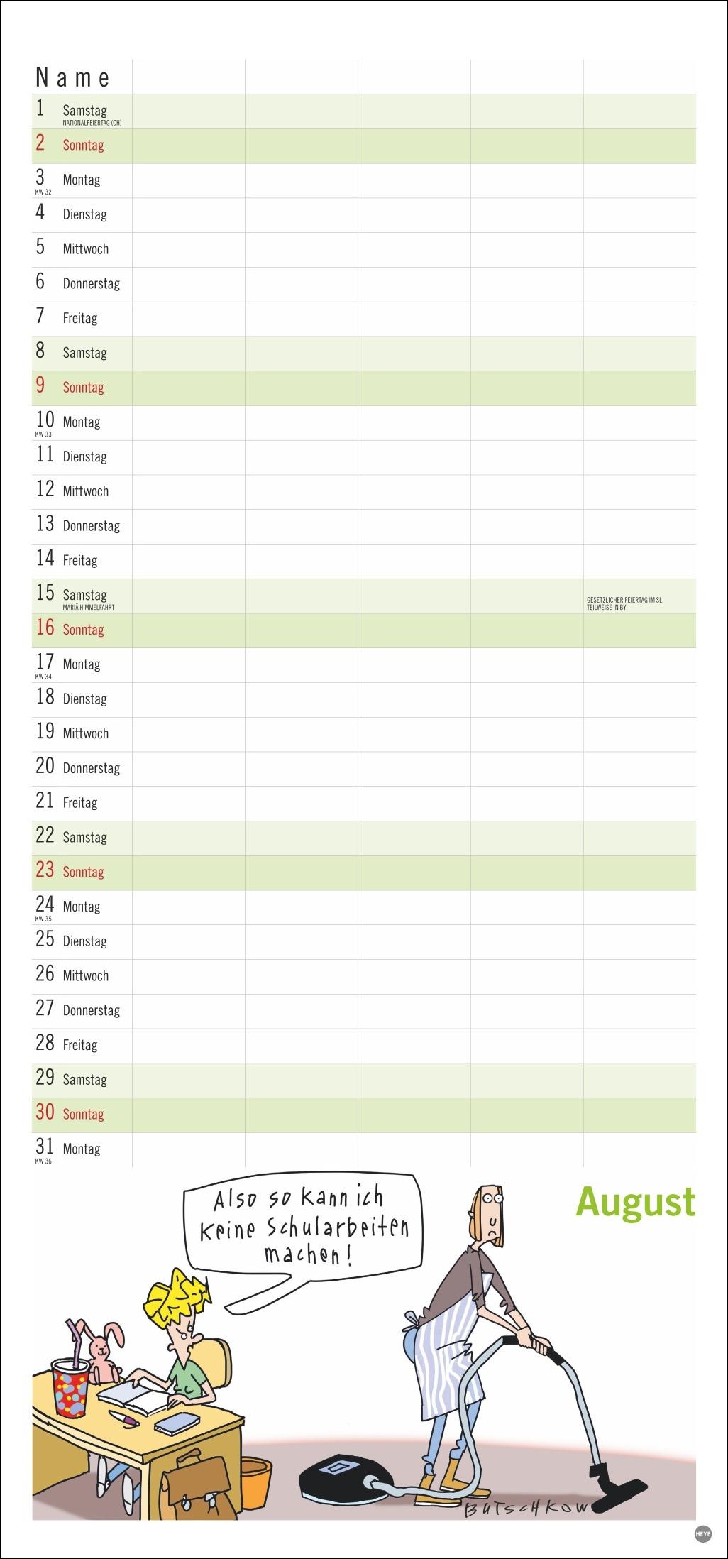 Beispielinhalt (Bild) Peter Butschkow: Familienplaner 2026