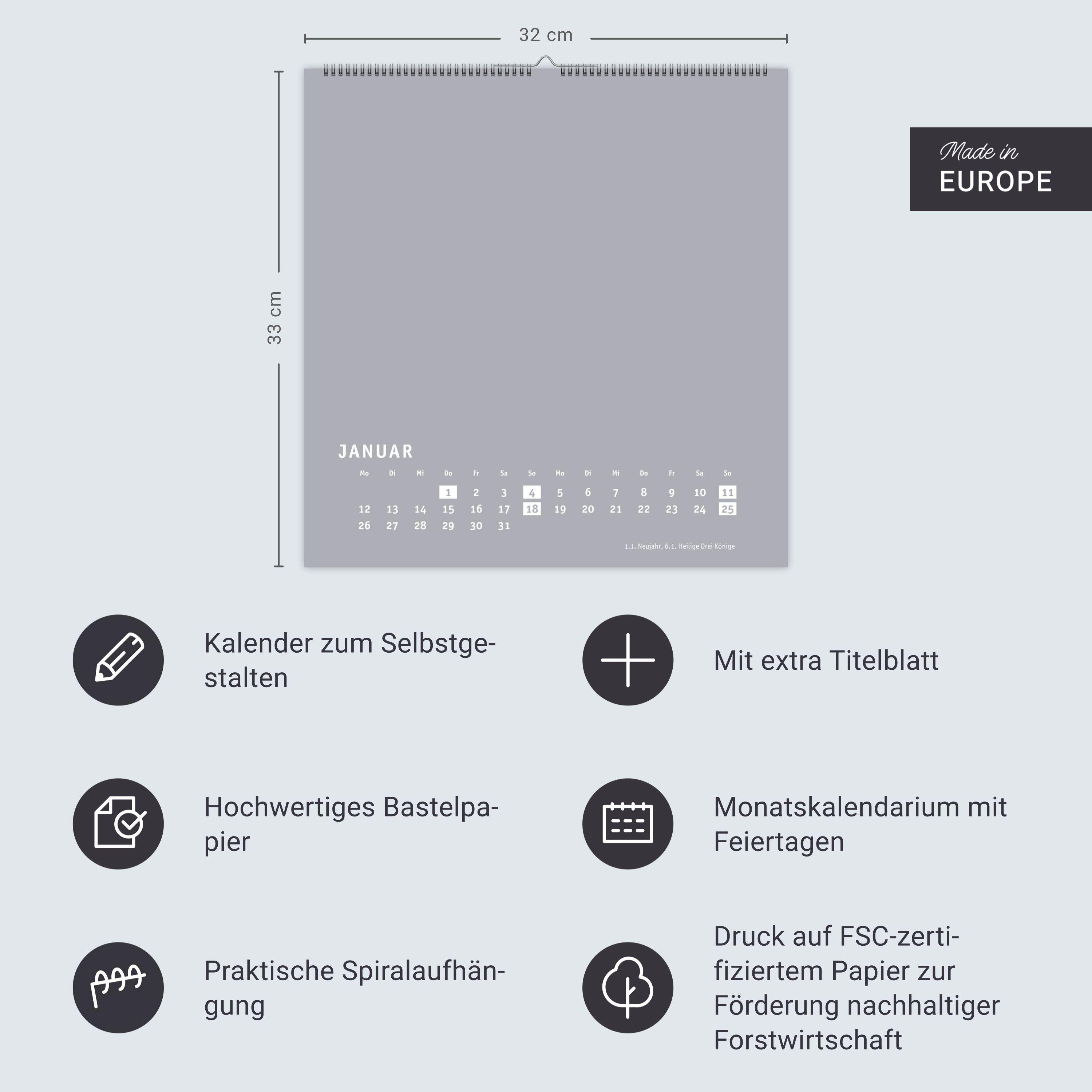Beispielinhalt (Bild) Premium-Bastelkalender silbergrau groß 2026