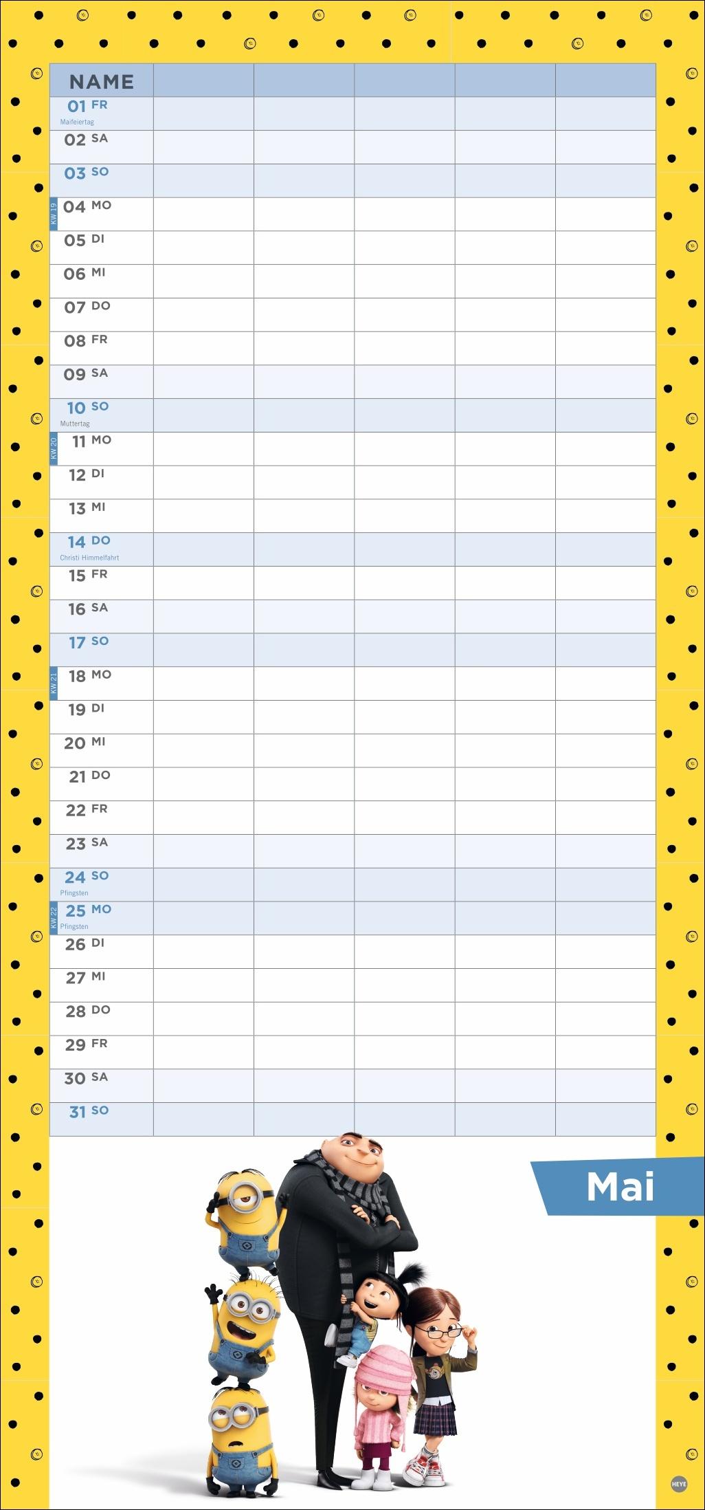 Beispielinhalt (Bild) Minions Familienplaner 2026