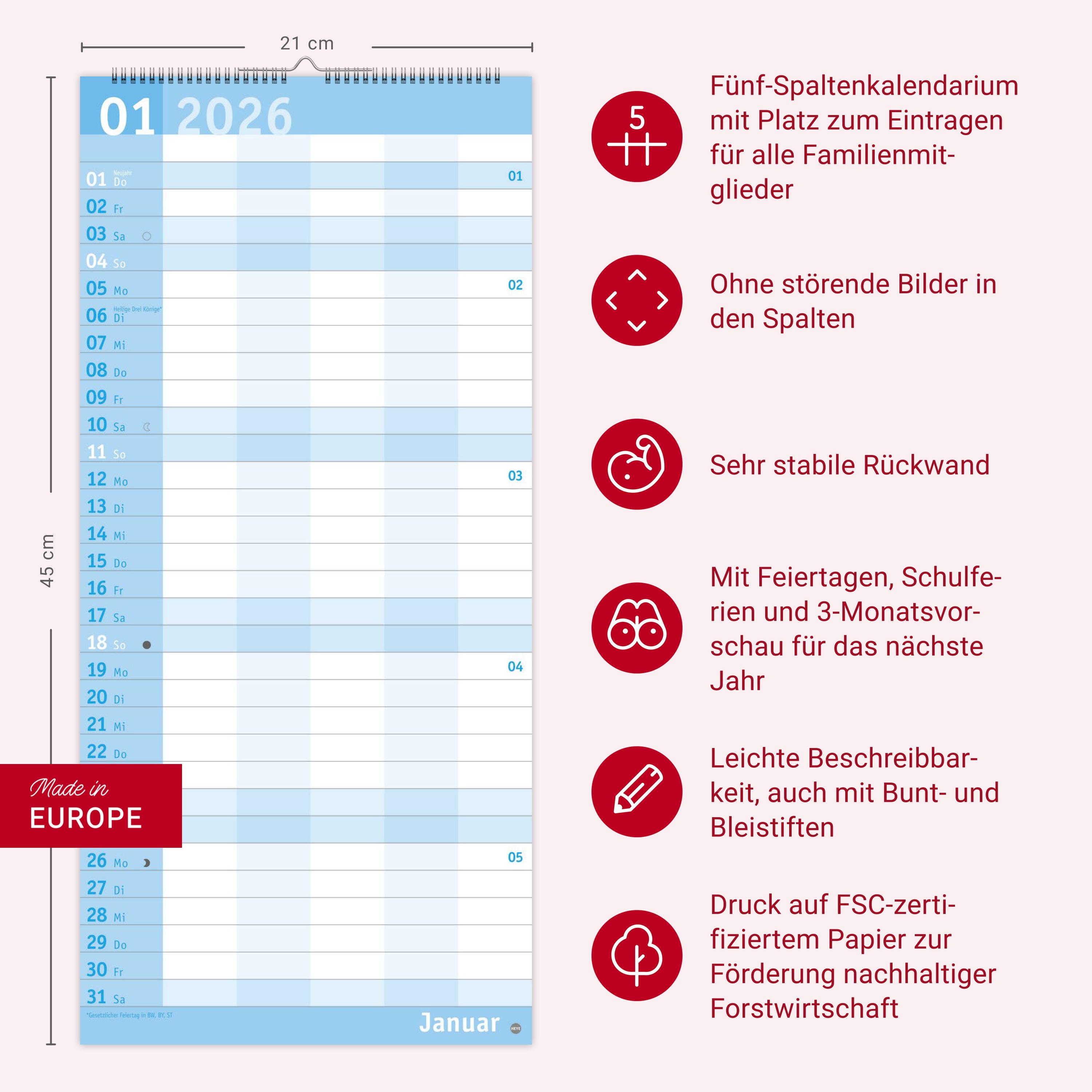 Beispielinhalt (Bild) Basic Familienplaner 2026