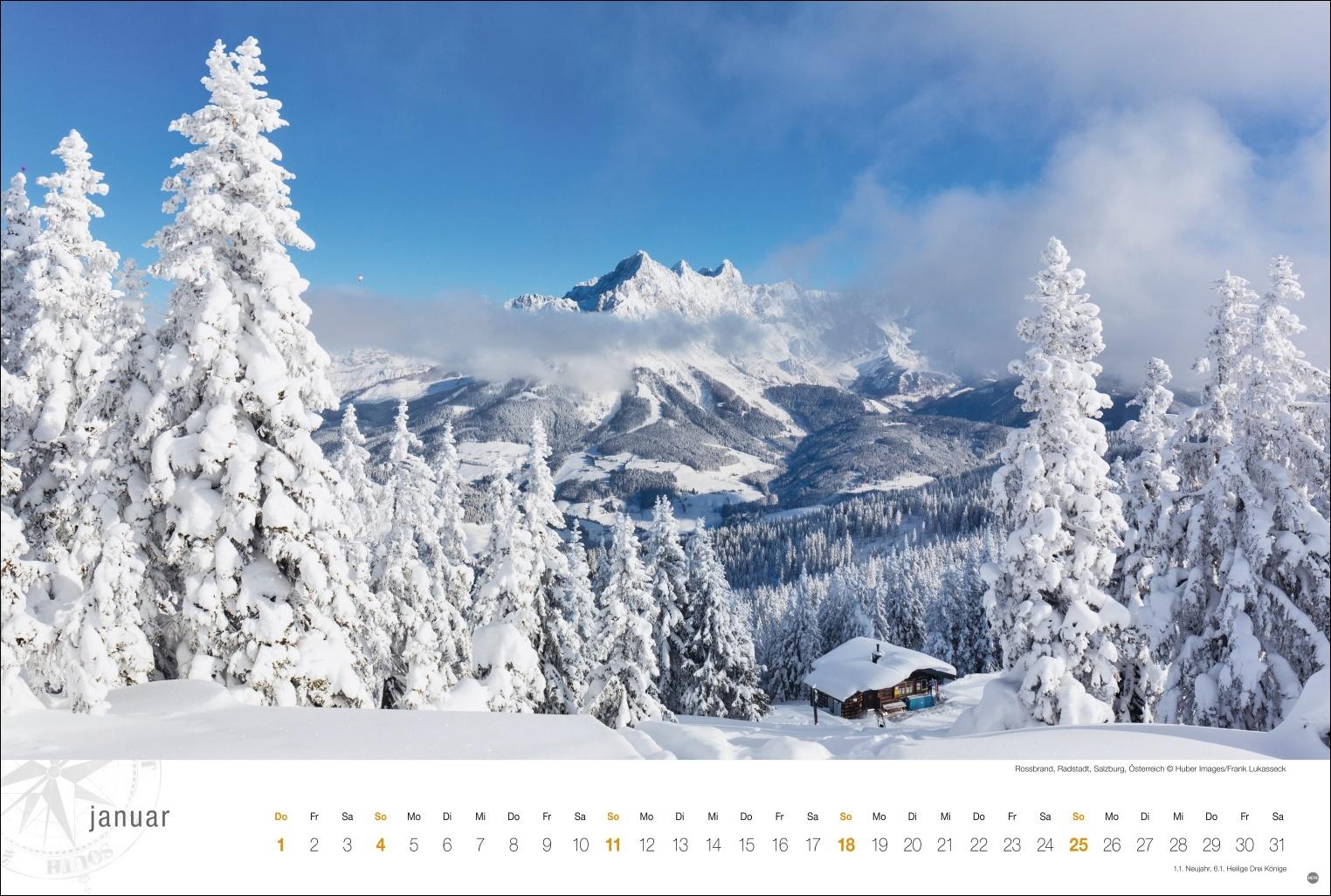 Beispielinhalt (Bild) Österreich Globetrotter Kalender 2026 - Von weiter Bergwelt und klaren Seen