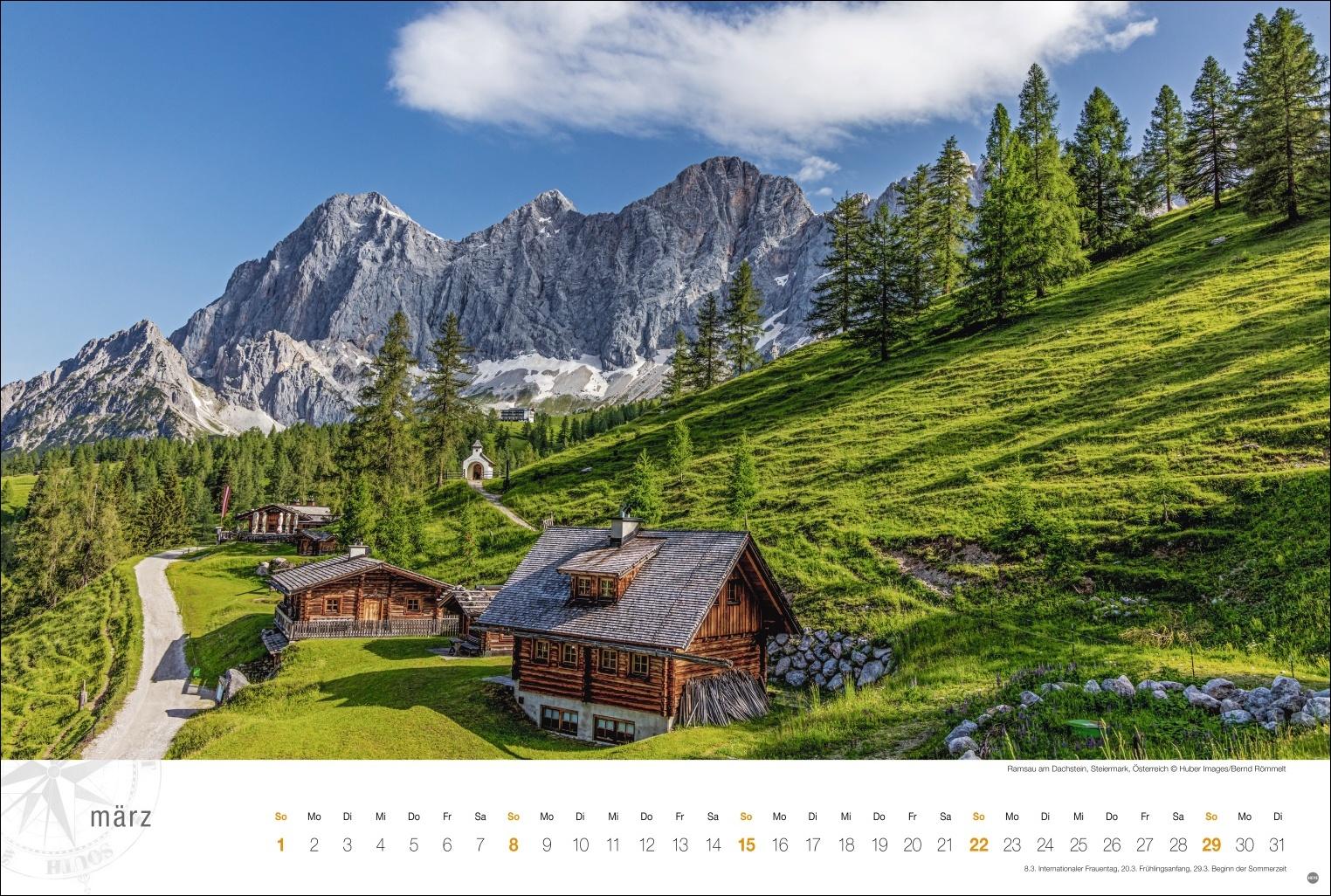 Beispielinhalt (Bild) Österreich Globetrotter Kalender 2026 - Von weiter Bergwelt und klaren Seen