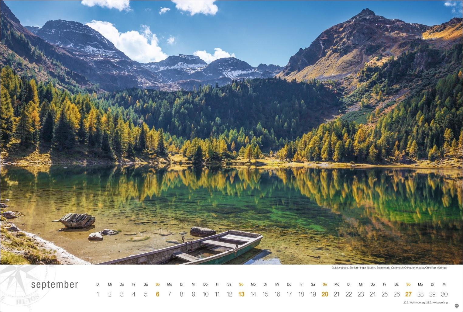 Beispielinhalt (Bild) Österreich Globetrotter Kalender 2026 - Von weiter Bergwelt und klaren Seen