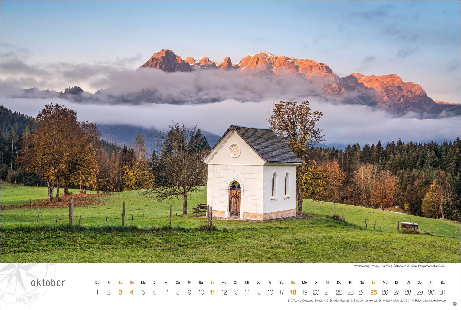 Beispielinhalt (Bild) Österreich Globetrotter Kalender 2026 - Von weiter Bergwelt und klaren Seen