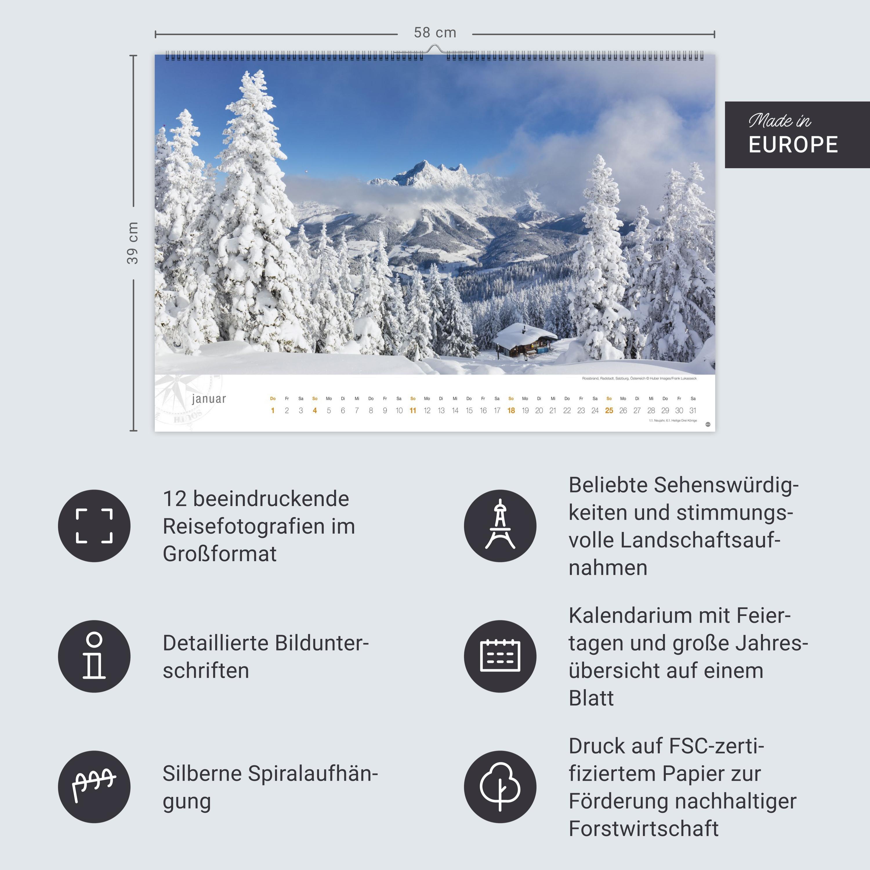 Beispielinhalt (Bild) Österreich Globetrotter Kalender 2026 - Von weiter Bergwelt und klaren Seen