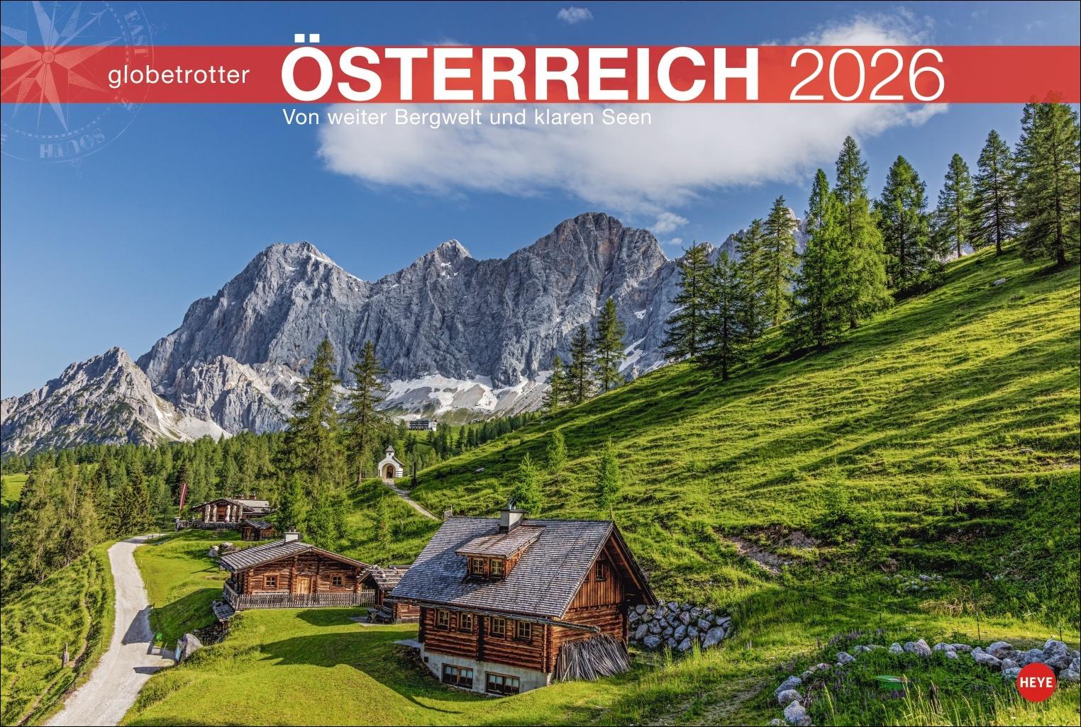 Vorderes Coverbild Österreich Globetrotter Kalender 2026 - Von weiter Bergwelt und klaren Seen