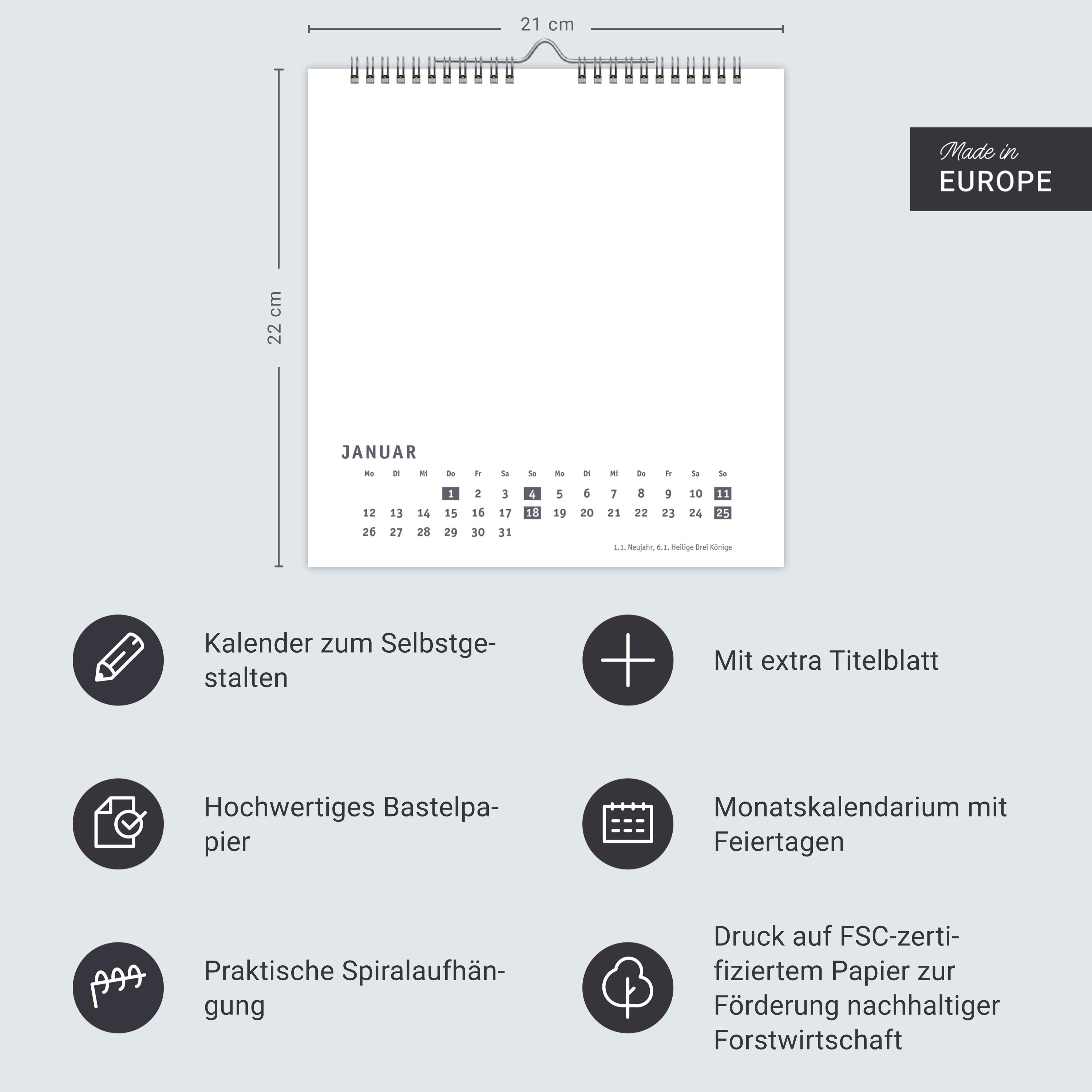 Beispielinhalt (Bild) Premium-Bastelkalender weiß mittel 2026