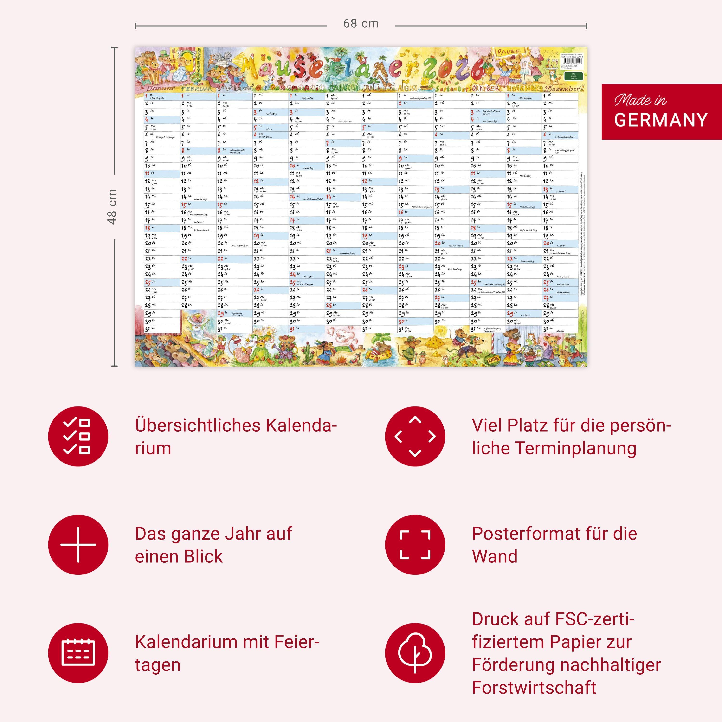 Beispielinhalt (Bild) Wandplaner Wilde Mäuse 2026