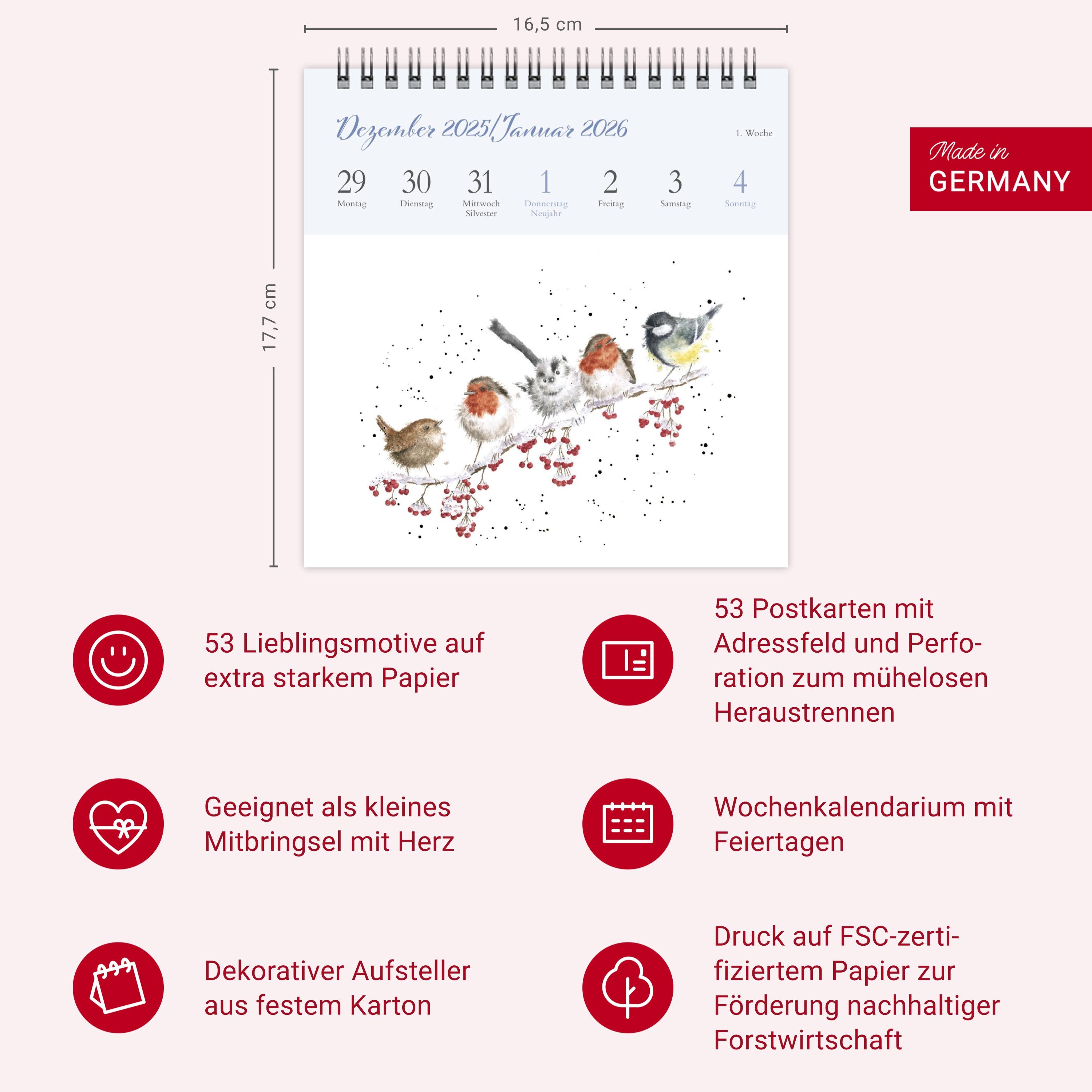 Beispielinhalt (Bild) Hannah Dale: Happy Animals Premium-Postkartenkalender 2026