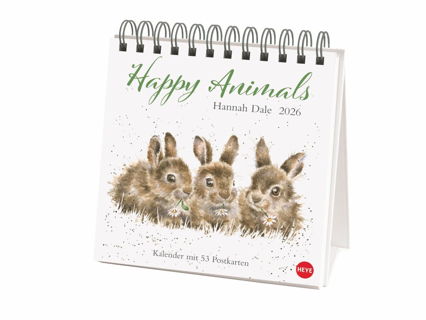 Vorderes Coverbild Hannah Dale: Happy Animals Premium-Postkartenkalender 2026