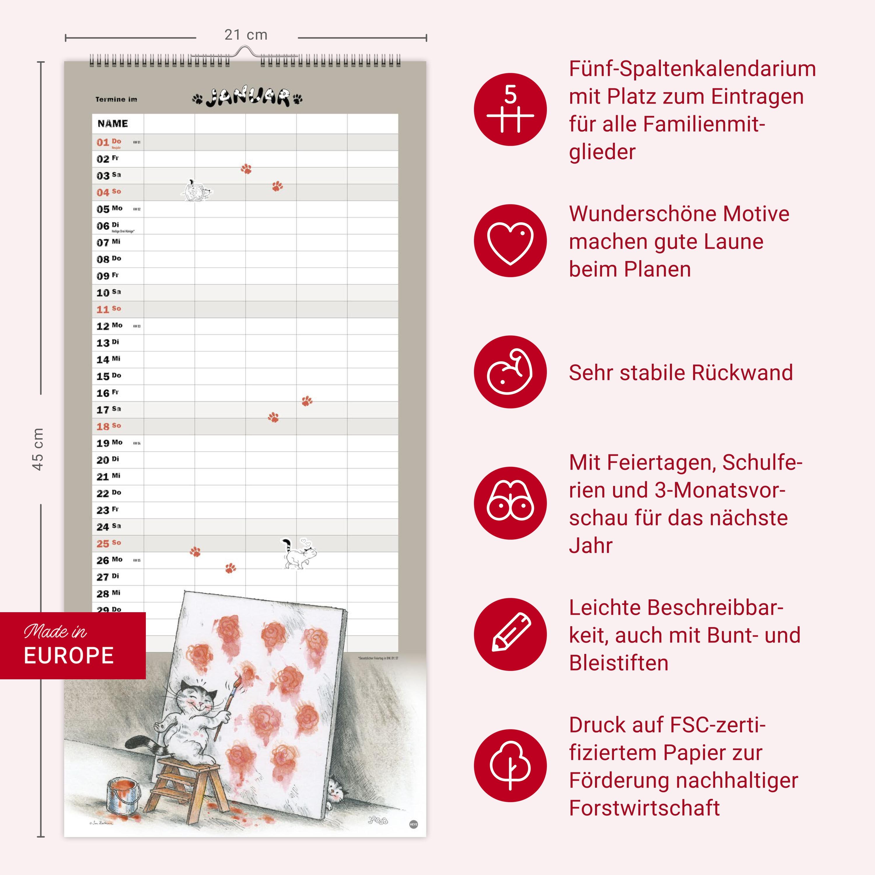 Beispielinhalt (Bild) Jacob Familienplaner für Katzenliebhaber 2026