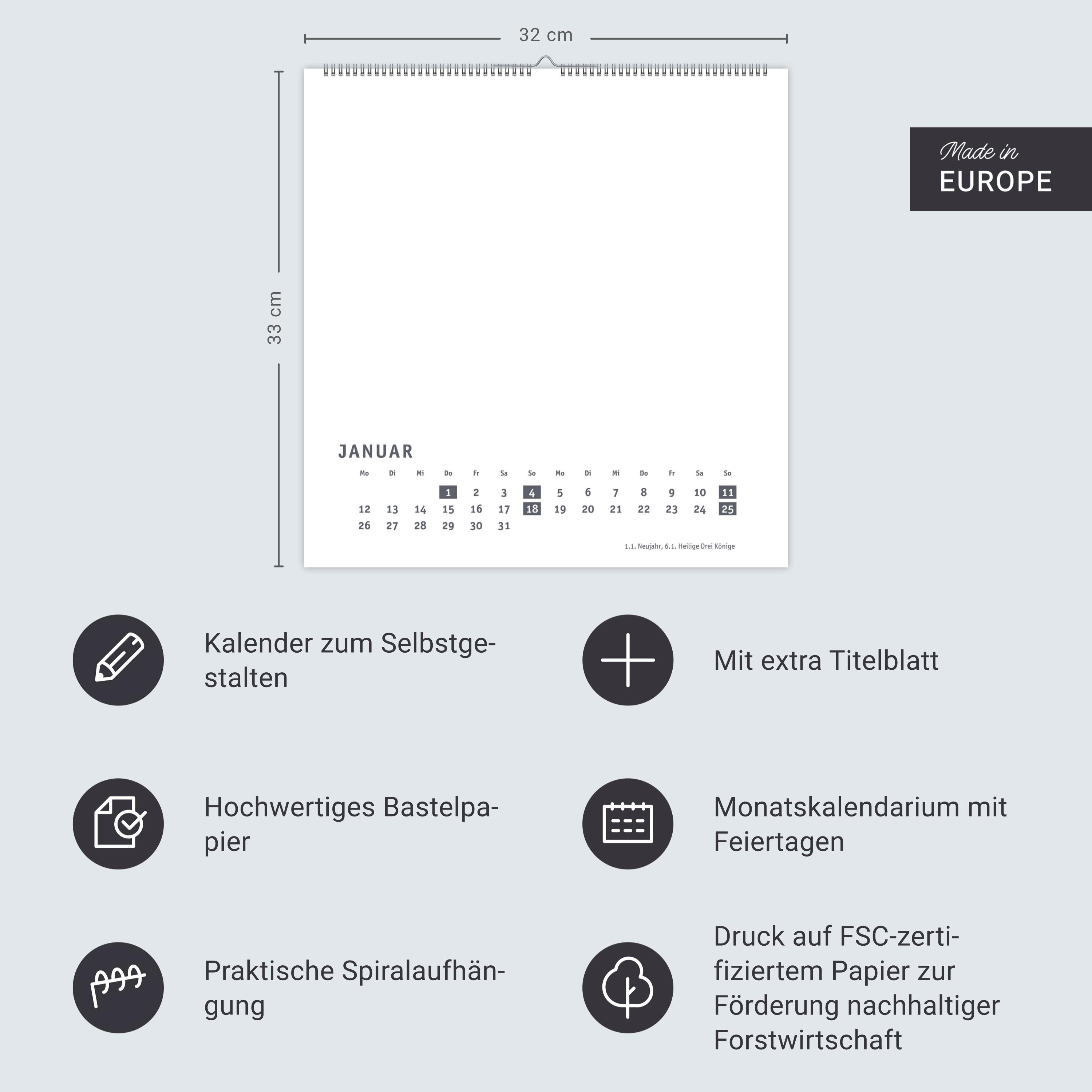 Beispielinhalt (Bild) Premium-Bastelkalender weiß groß 2026