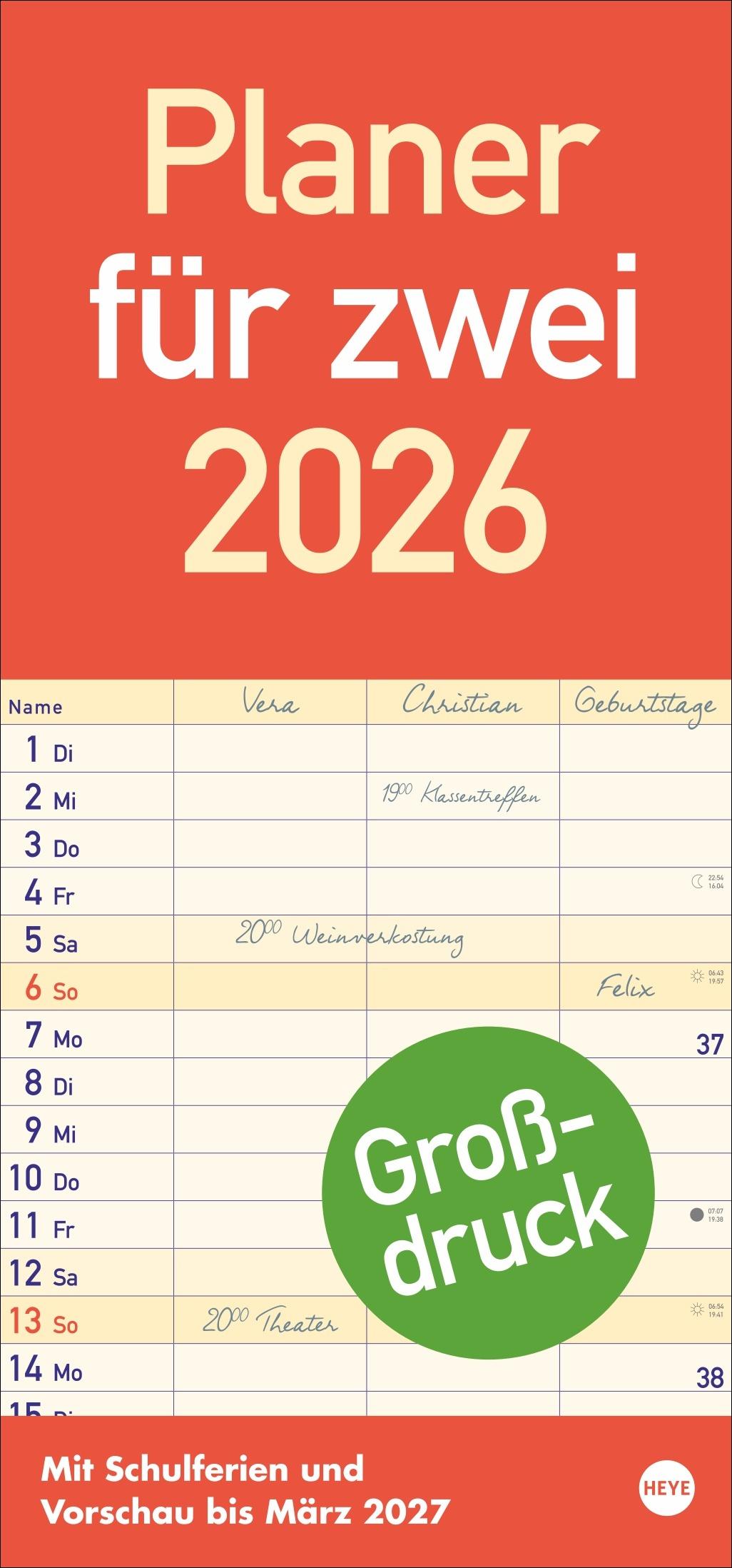 Vorderes Coverbild Großdruck Planer für zwei 2026